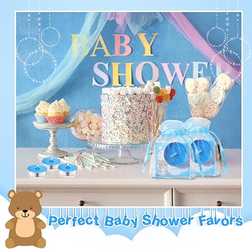 Miniatura 5 de LEIFIDE 50 juegos de velas de té para baby shower, regalos para bebés, bolsas con tarjetas y bolsas de malla para revelación de género