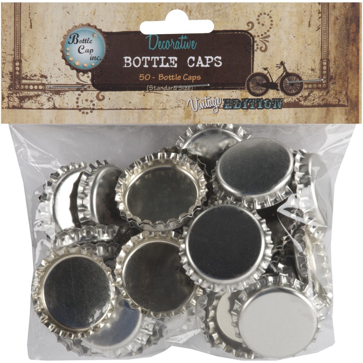 BCI CraftsBottle Cap Inc Vintage Standard Bottle Caps 1" 50/Pkg-Chrome