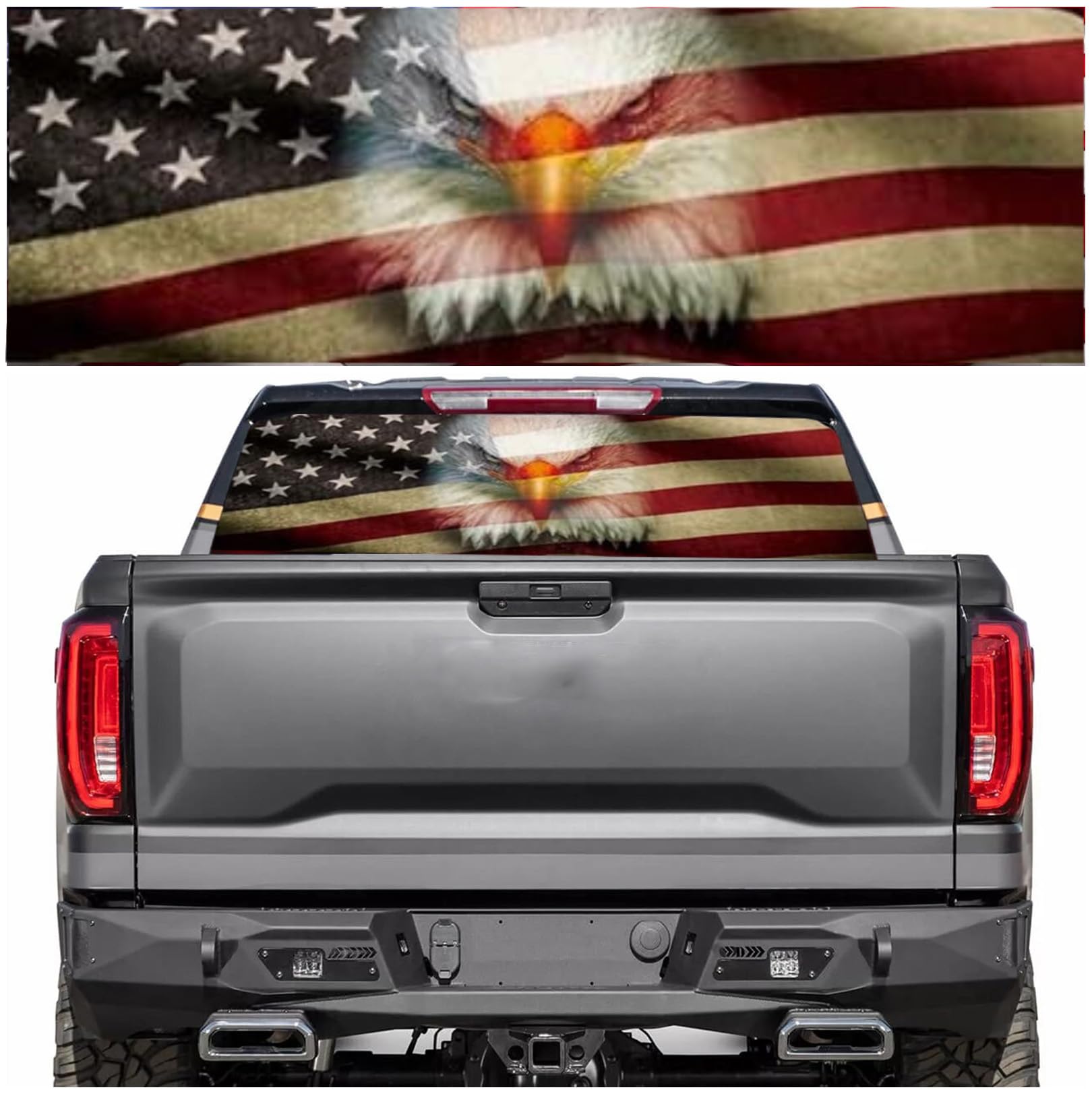 Rear Window Decals for Trucks - 65x22 in Back Window Decals Fit Most Pickup Trucks SUV, Vinyl American Flag Back Window Decal for Car Personalized Decoration - Eagle Decal-3