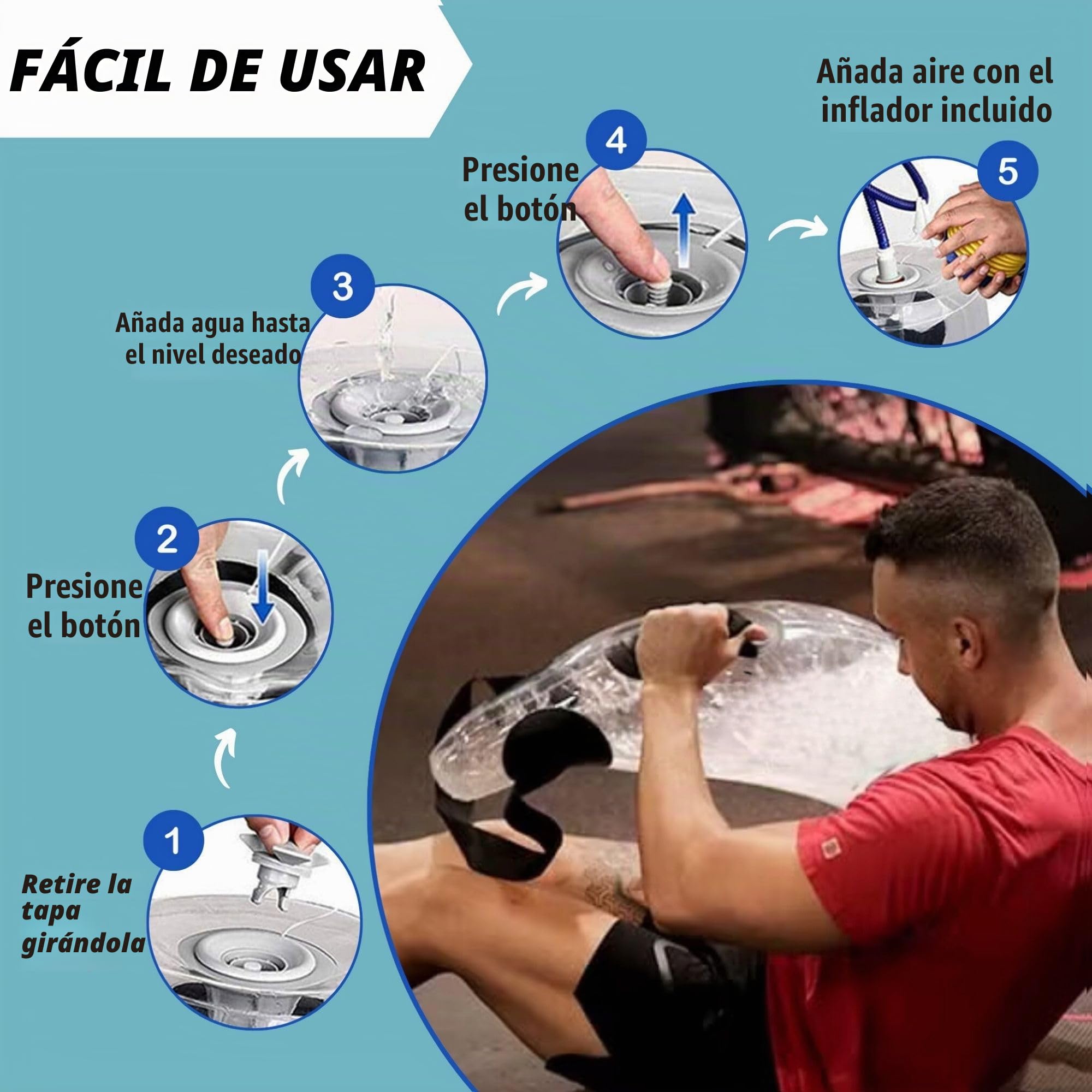 Saco Peso de Entrenamiento. Bolsa de Agua para Fitness. Aqua Power Bag 5-20 Kg. Bolsa de Agua Peso Ajustable y Portátil, para Entrenamiento de Fitness, Equilibrio, Fuerza, Pesas, Yoga, etc