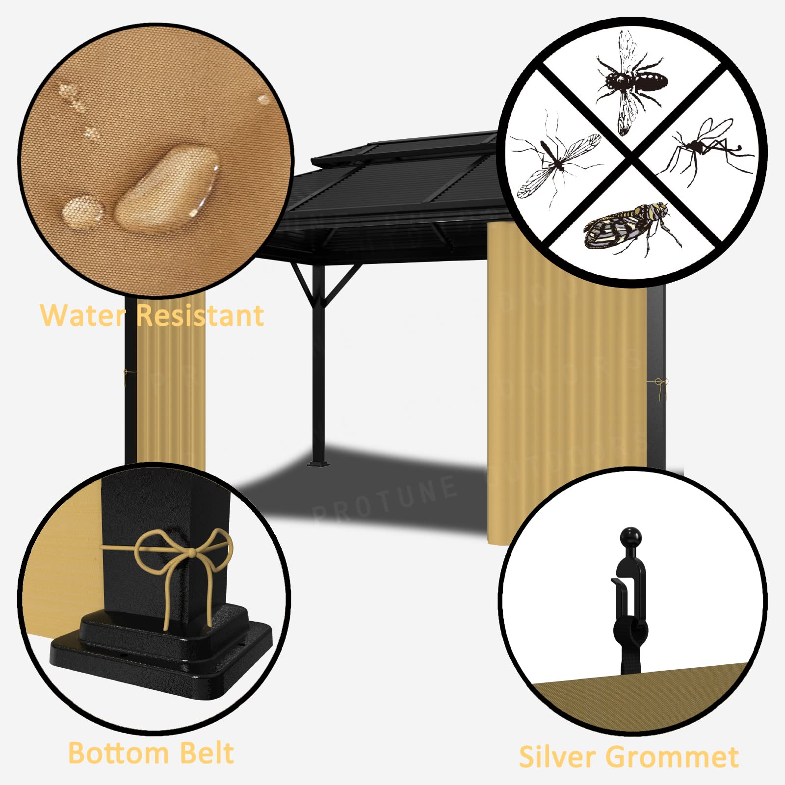 FoundGo Pavillon-Sichtschutzvorhänge, 30,5x40,6 Cm, 2 Stück – Wasserabweisend, Mit Reißverschluss, Für Terrasse & Pergola