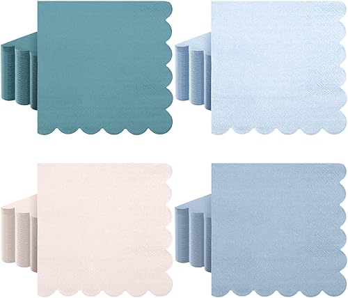 Miniatura 19 de Zhanmai Paquete de 100 servilletas de cóctel de 5 x 5 pulgadas, servilletas festoneadas de papel de color degradado con bordes festoneados, almuerzo