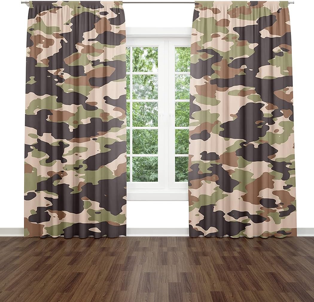 Camouflage Window Drapes Curtain Brown Camoflauge Woodland Camouflage Camo Green Rod Pocket Drapes Curtain for Living Room Home Decor 21x63 Inches 2 Panels