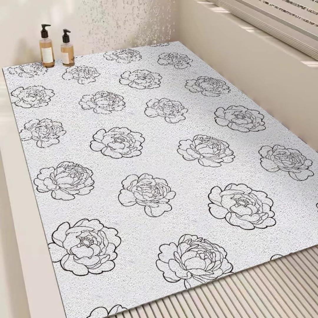 Tapis de Douche antidérapant Tapis luffa – antidérapant pour Douche(White Flower,80x120cm)