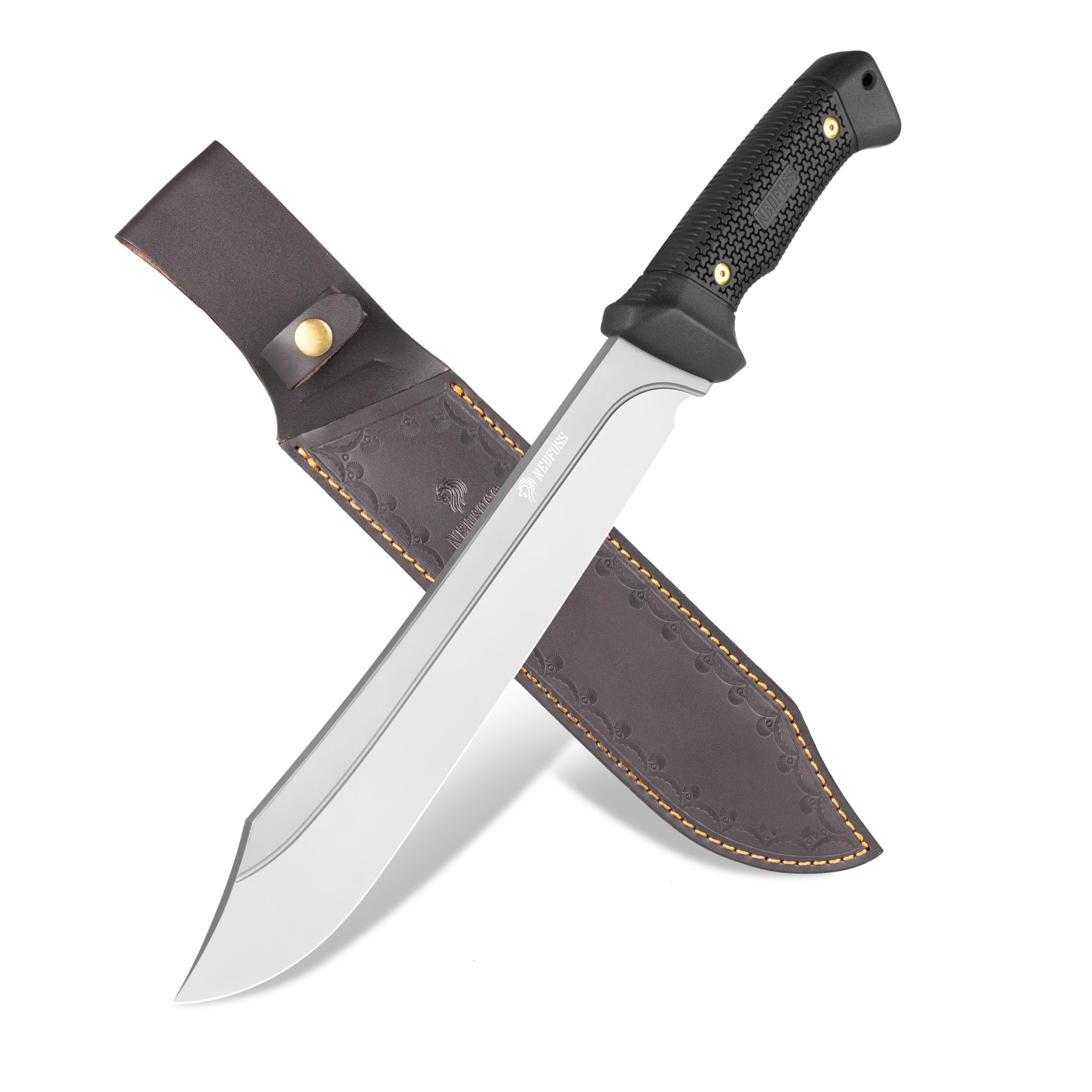 NedFoss 16" Survival Machete with Sheath, D2 Steel 0.22" Thick Full Tang Blade Machete Knife with Flat Grinding, Machete for Cutting Trees, for Yard Work, Clearing Brush with TPE Handle