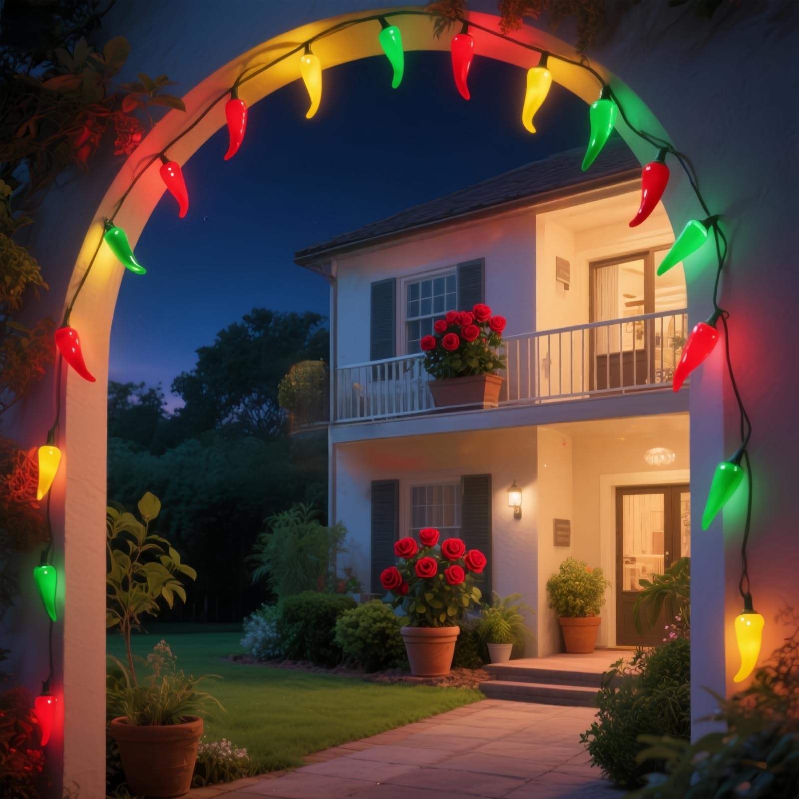 35 luces LED de Navidad de chile rojo, verde y amarillo, cadena de iluminación decorativa de 18 pies, para fiestas en interiores y exteriores, cocina, sala de estar, jardín, patio. 5