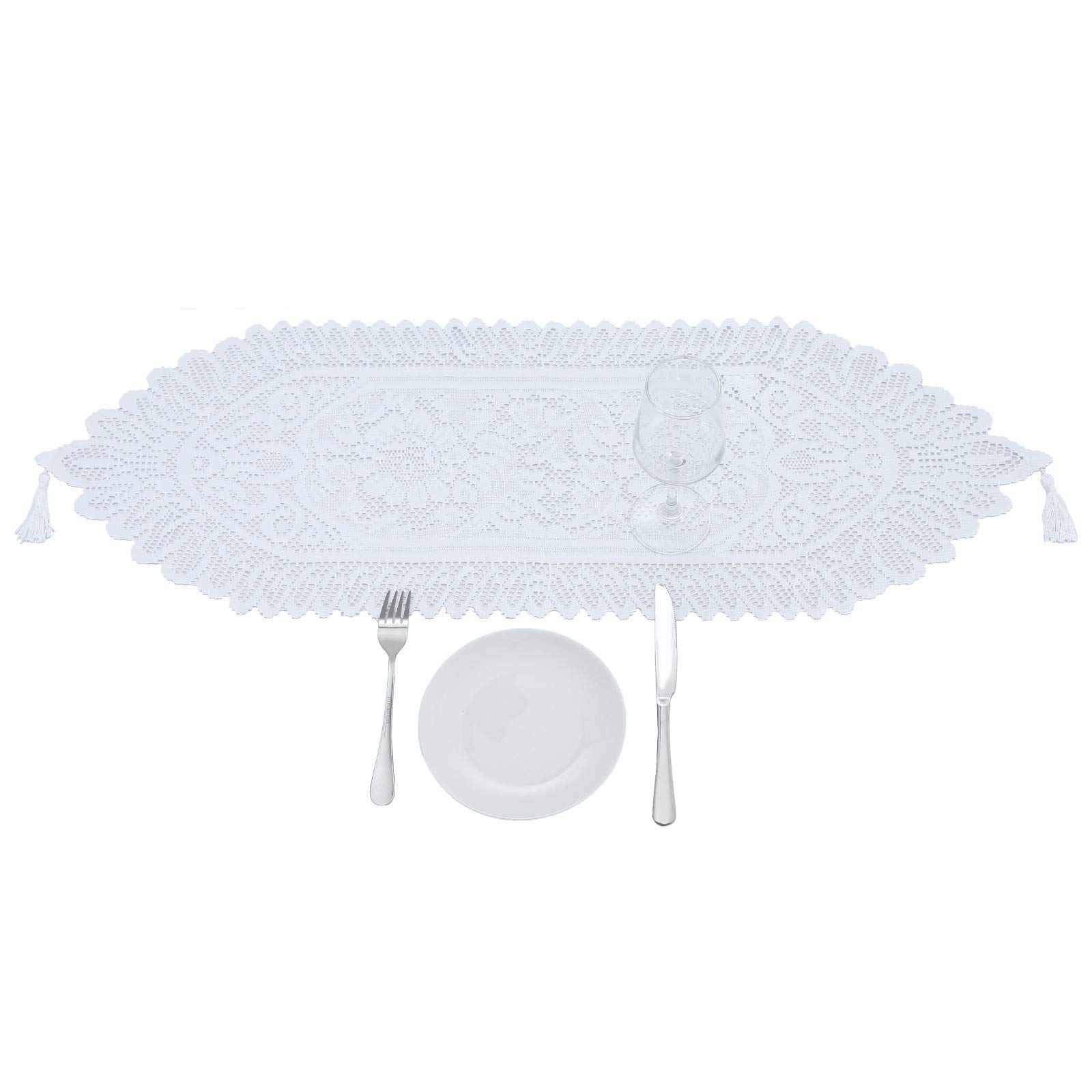 Mookaitedecor Runner Da Tavola In Pizzo Bianco 33x90 Cm - Elegante Centrotavola Lavabile Per Matrimoni, Natale E Cerimonie