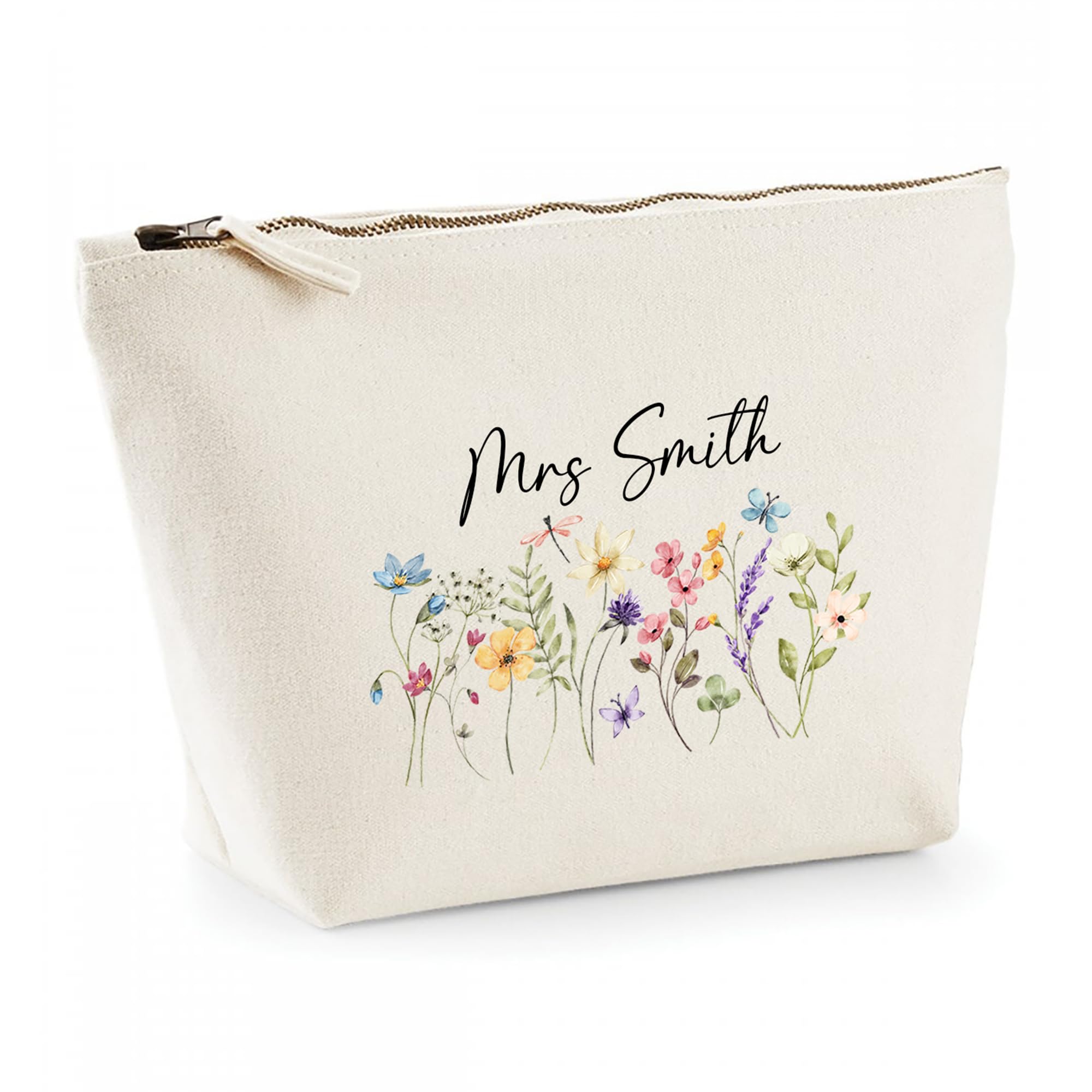 Personalised Teacher Gift - Custom Name Floral Pencil Case - Wildflower Zip Canvas Pouch for End of Term or Thank You Present - Nursery, SEN or School Staff Accessory Bag — image 1