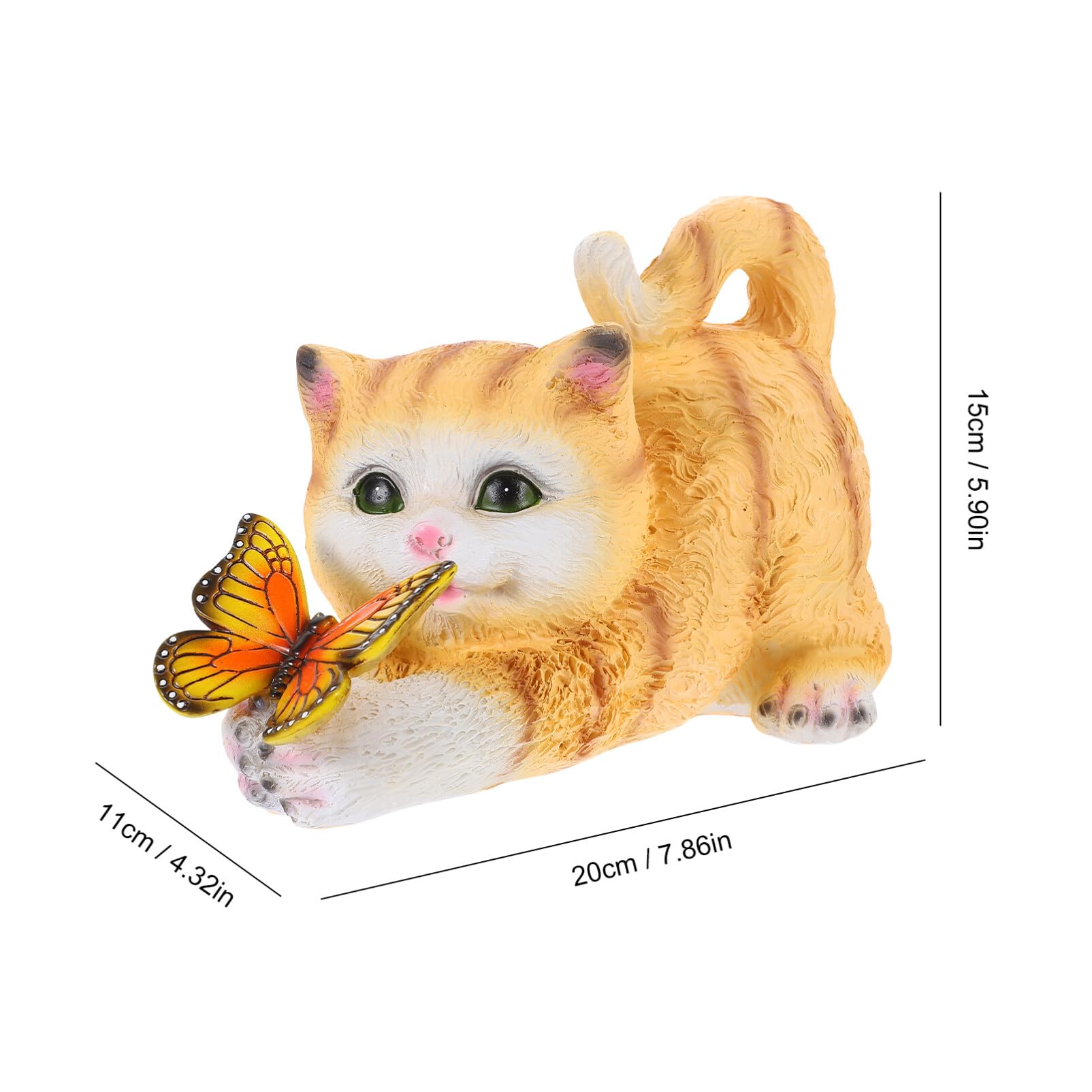 Happyyami Ornament Solar-Katzenstatue mit Schmetterling Outdoor-Gartenstatuen Kunstharz-Katze Dekorative Solar-Tierlampe Solarleuchten für Den Außenbereich Katze mit Schmetterlingslicht | Gelbe Ausführung, Dekoratives Katzenmodell für Raumgestaltung, Deta