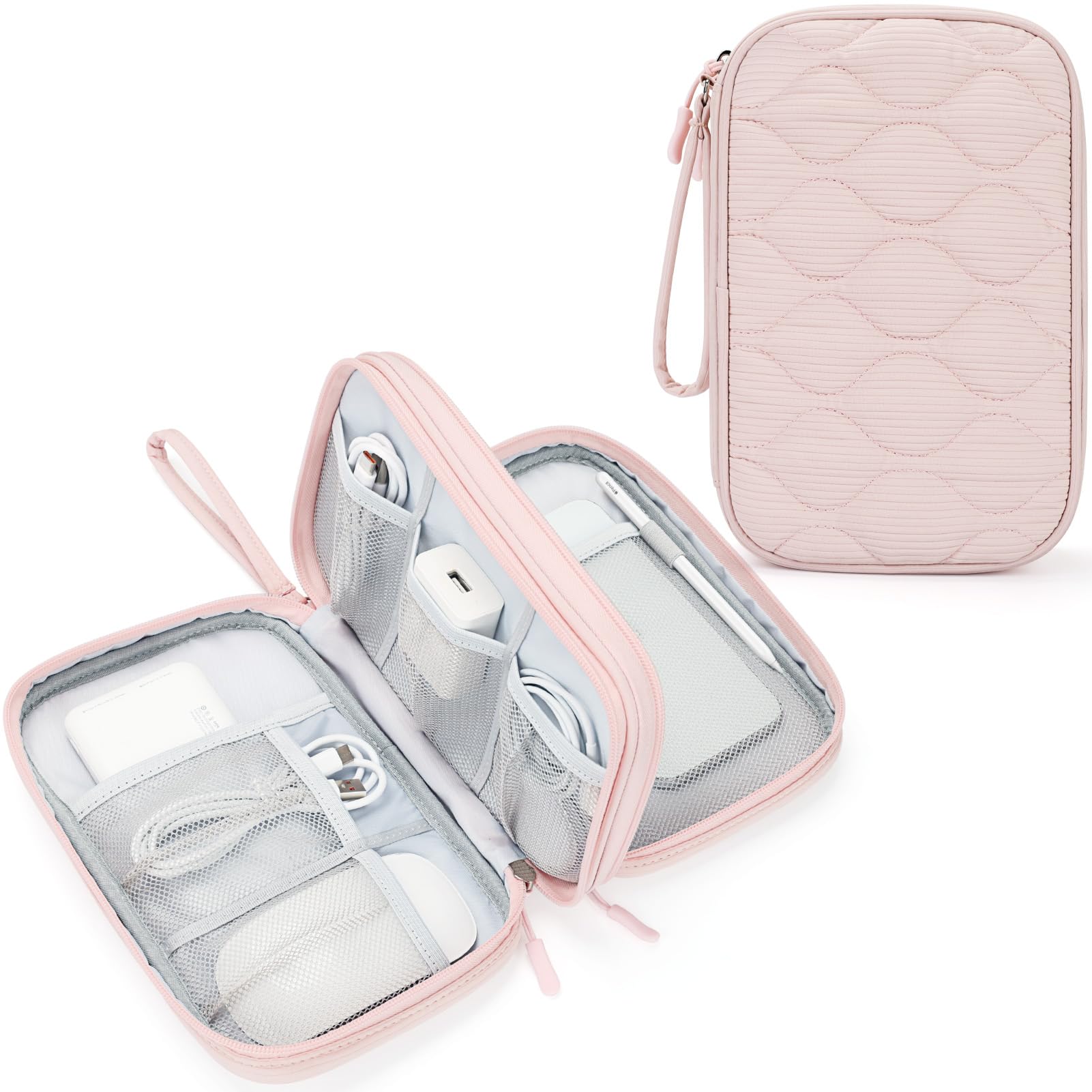 Skycase Kabeltasche,Doppelte Kabel Tasche Elektronikzubehör Tragbare Kabelorganizer Tasche,Travel Essentials Tech Pouch Bag für Elektronische Accessoires Kabeltaschen (Pink)