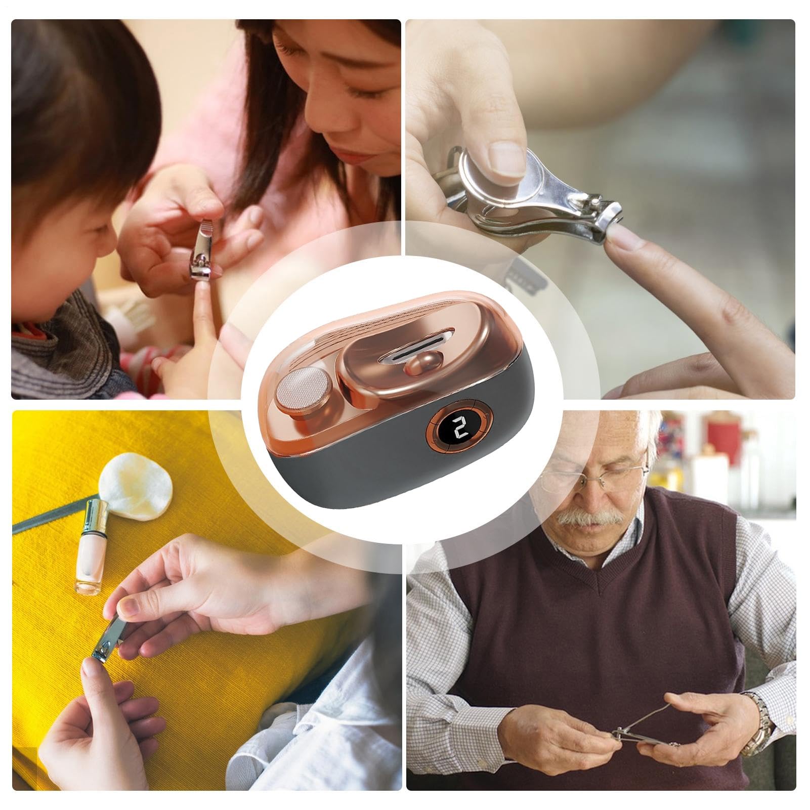 Cortauñas eléctrico automático Ajuste Silencioso de 3 Velocidades | Cortaúñas Portátil para Pies para personas mayores mujeres hombres peluqueros manicuristas hogar oficina viaje dormitorio