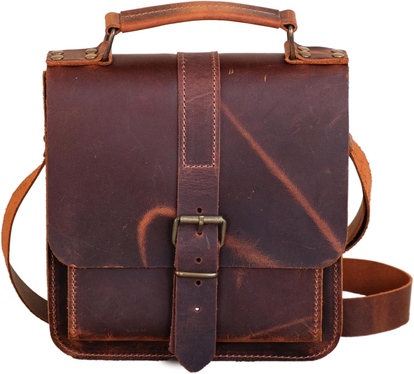 Distressed Leather 8-Pipe Messenger Bag, Handmade Pipe Shoulder Bag for 8-Pipes