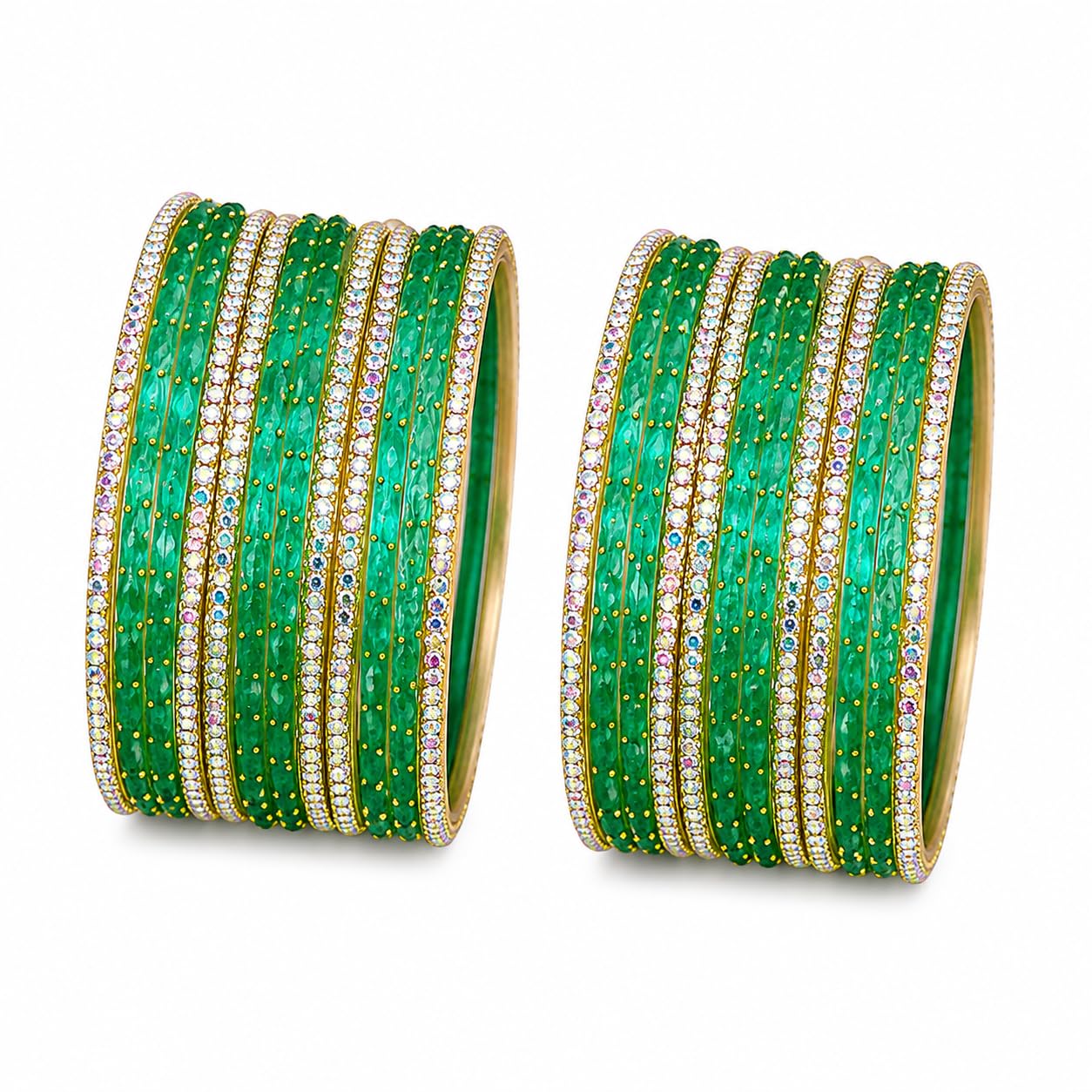 Surf & Gold Crystal Rhinestone Bangles Set of 24 | Traditional Transparent Fancy Chudi | Wedding and Party Wears-image-39