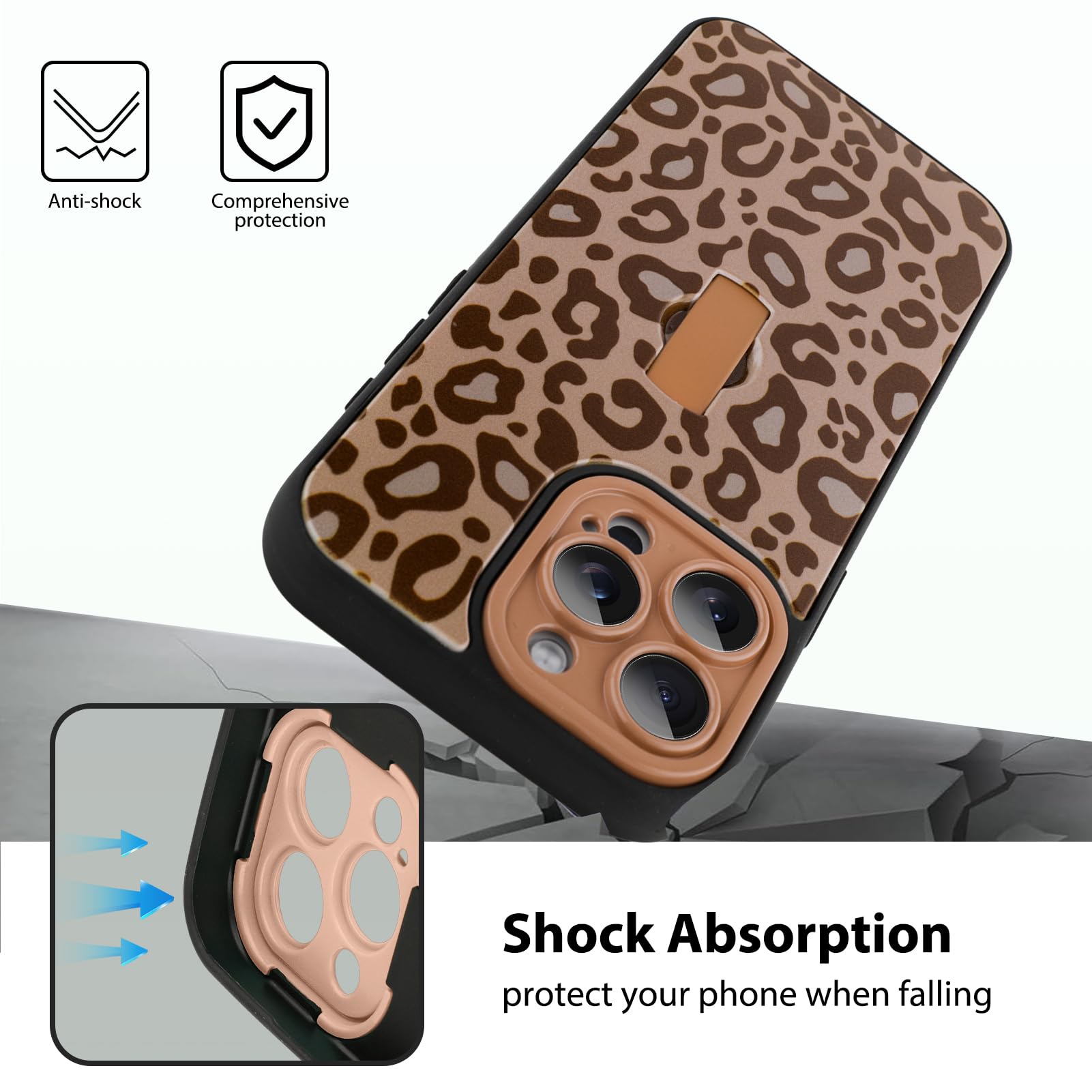 KANGHAR Funda Protectora Delgada para iPhone 15 Pro de 6.1 Pulgadas con Estampado de Leopardo marrón, para Mujeres, niñas y Hombres, a Prueba de Golpes, Delgada, Funda Protectora