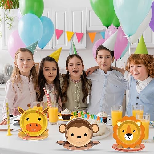 Miniatura 5 de 60 platos de papel para fiesta de safari en la selva, platos desechables en forma de animales, platos de fiesta temática de safari, platos de fiesta