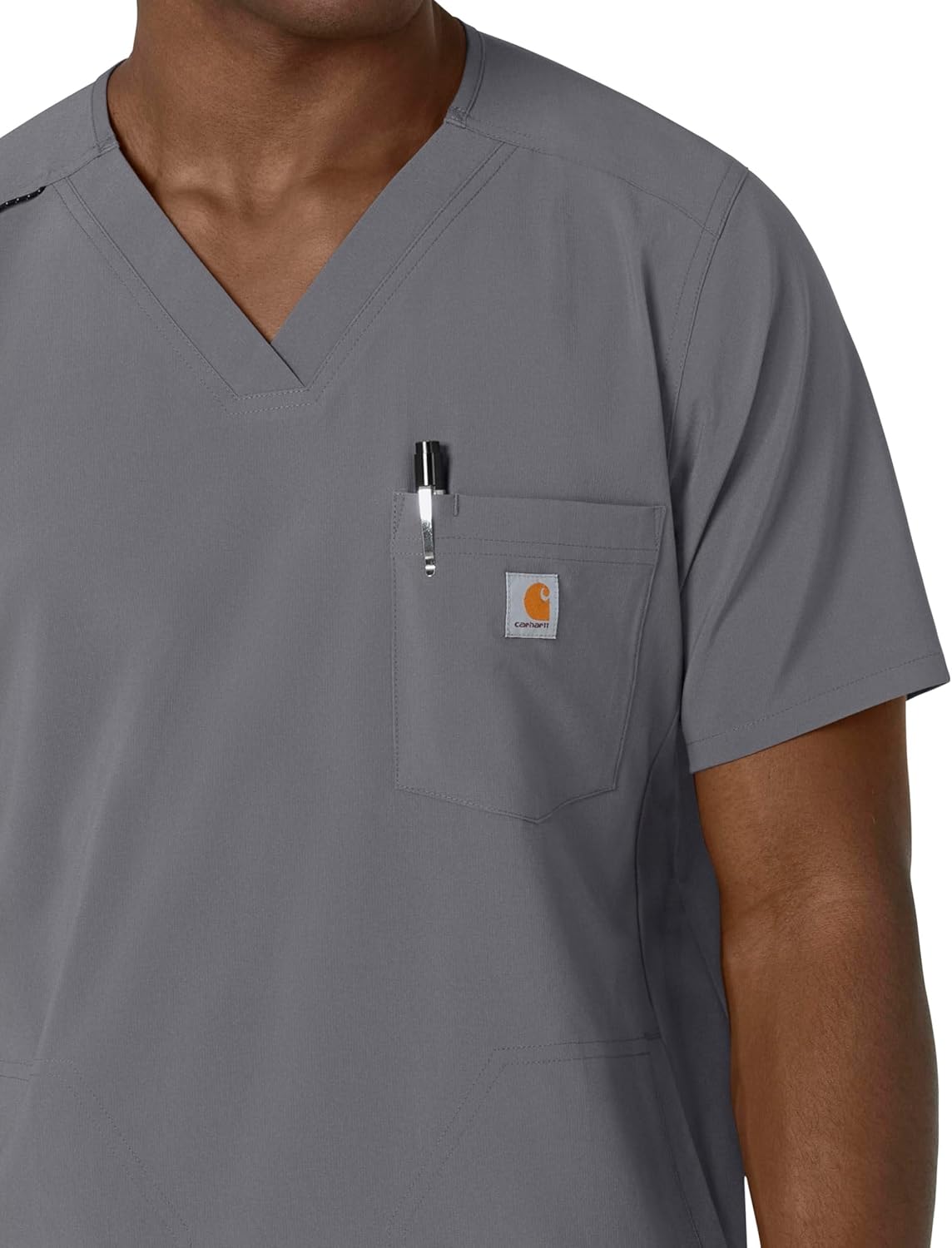 Carhartt Force Cross-Flex Men's V-Neck Scrub Top - Pewter, 3X - Image 7