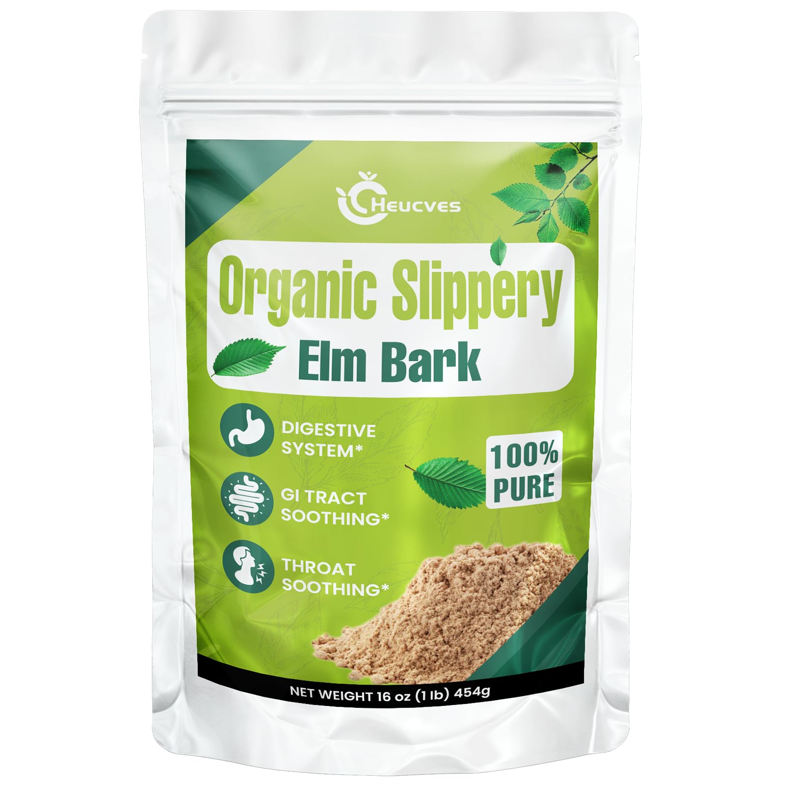 Slippery Elm, Slippery Elm Powder Organic, Elm Bark Made from Inner Bark - 1 Pound (349 Servings), Natural Herbs Helps Soothe The Throat and Coughing & Digestive, Diarrhea - 100% Pure & Vegan