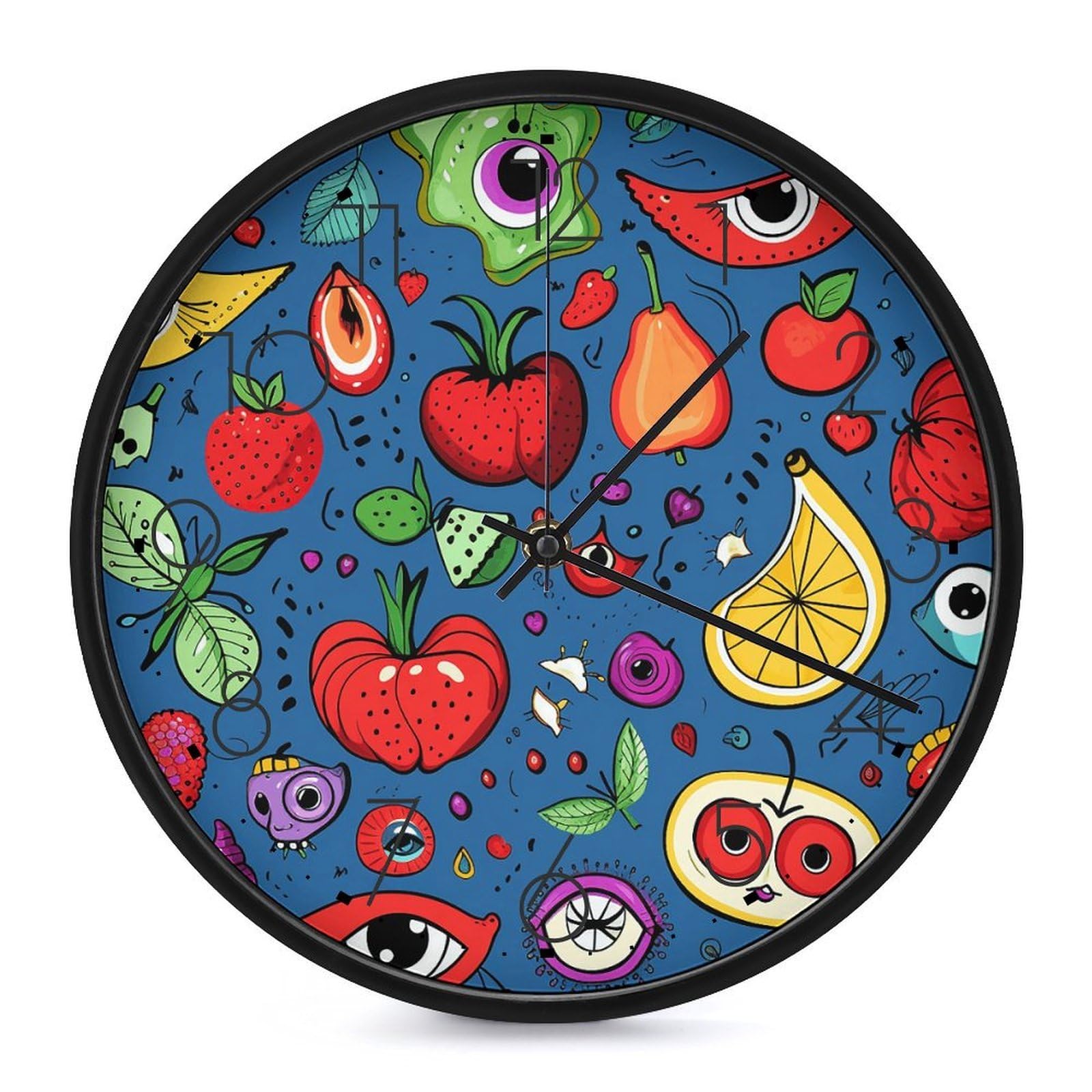 Adfgyerh Black-Style Shining Eyes Doodle Clock，9.8 Inch Battery Operated Wall Clock Classic Simple, Decorative Wall Clock.analog Clock For Kitchen Office Bathroom Bedroom.