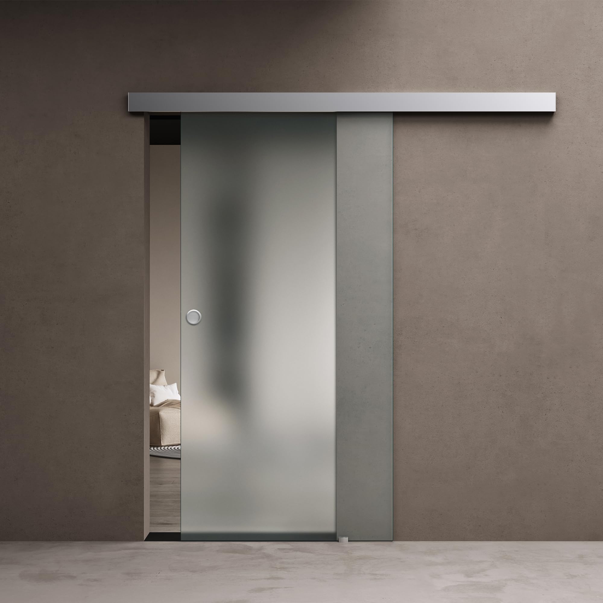 doporro Porte Coulissante Porte Glissante pour L'Intérieur 77,5 x 215cm | Verre de Sécurité Opaque, Poignée Ronde, Distance au Mur 25mm, Amalfi TS12H-775
