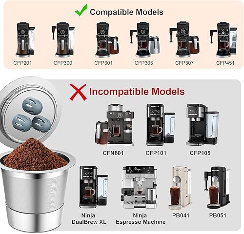 Miniatura 9 de Filtro de café reutilizable de acero inoxidable compatible con cafetera Ninja, 4 filtros de café de conos, filtros de café permanentes aptos para