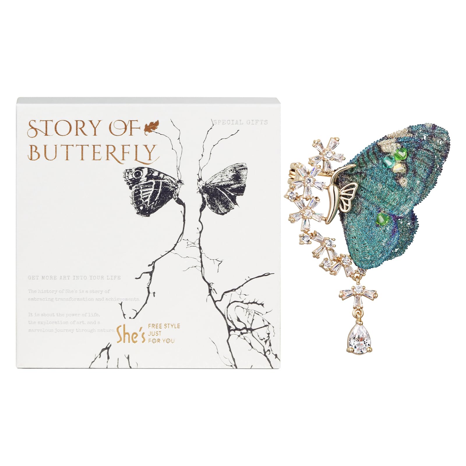 SHE’S FREE STYLE JUST FOR YOU Damen Brosche – Handgestickte Schmetterling brosche vintage mit Zirkonia, Modische broschen & anstecknadeln für damen – Elegante Accessoires für Kleidung & Anlass