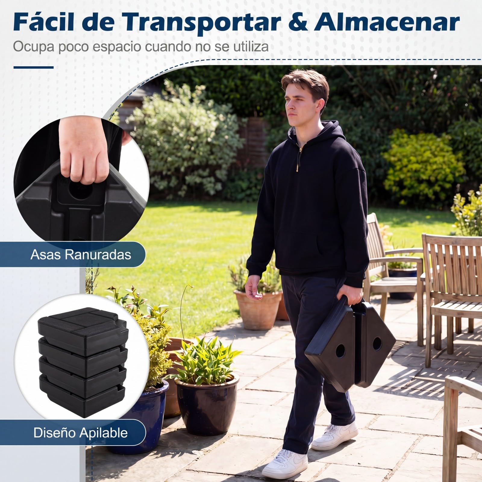 COSTWAY Base para Sombrilla de 4 Piezas, 84 kg Soporte de Sombrilla Rellenable con Agua o Arena, Asas de Transporte, Base Cuadrada de Parasol Voladizo de Exterior para Patio Jardín Terraza (85 kg)