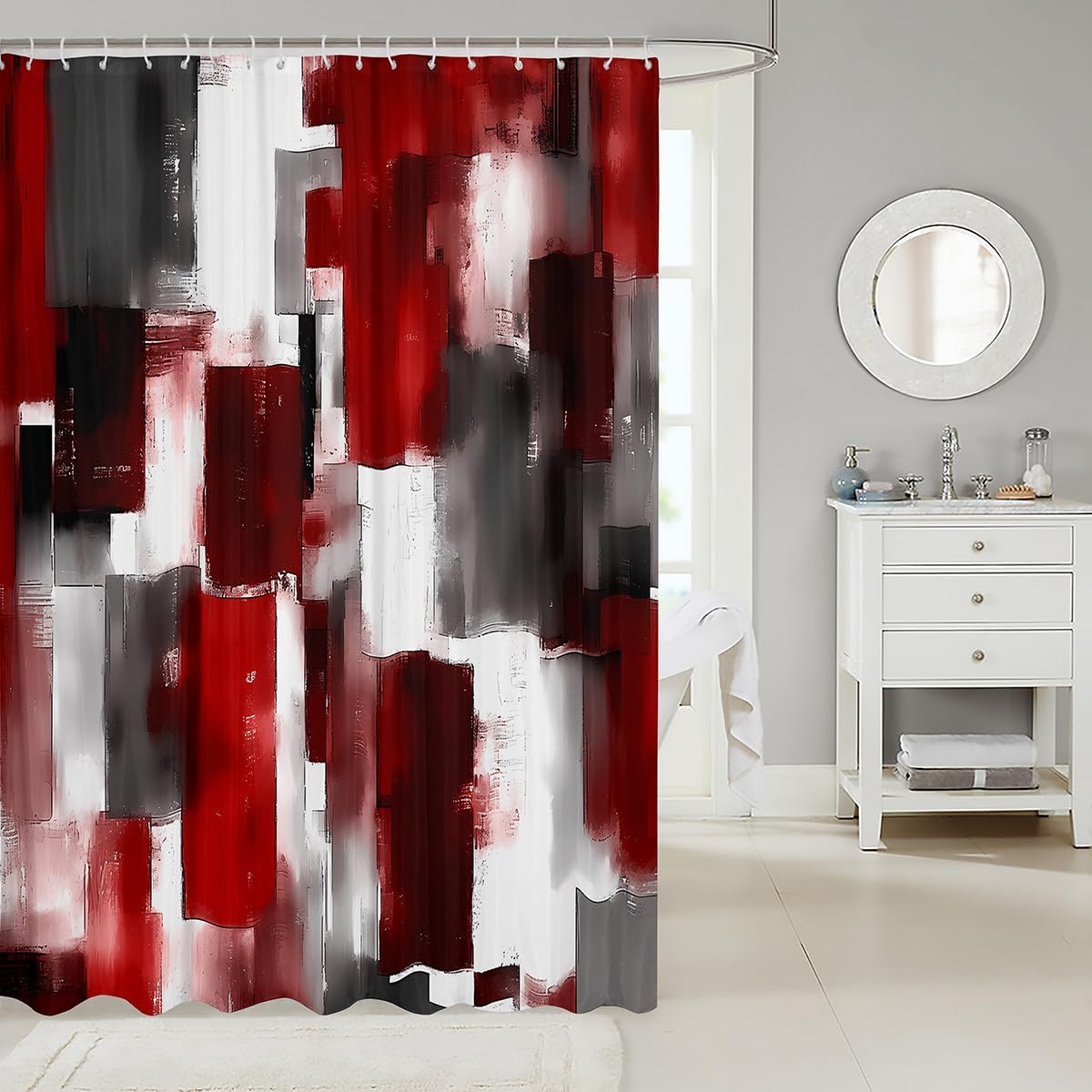 jejeloiu Red Black Buffalo Check Shower Curtain for Bathroom Decor Kids 72"x78" Geometric Modern Abstract Art Plaid Square Bath Curtain for Boys Girls Teens Buffalo Check Bathroom Accessories