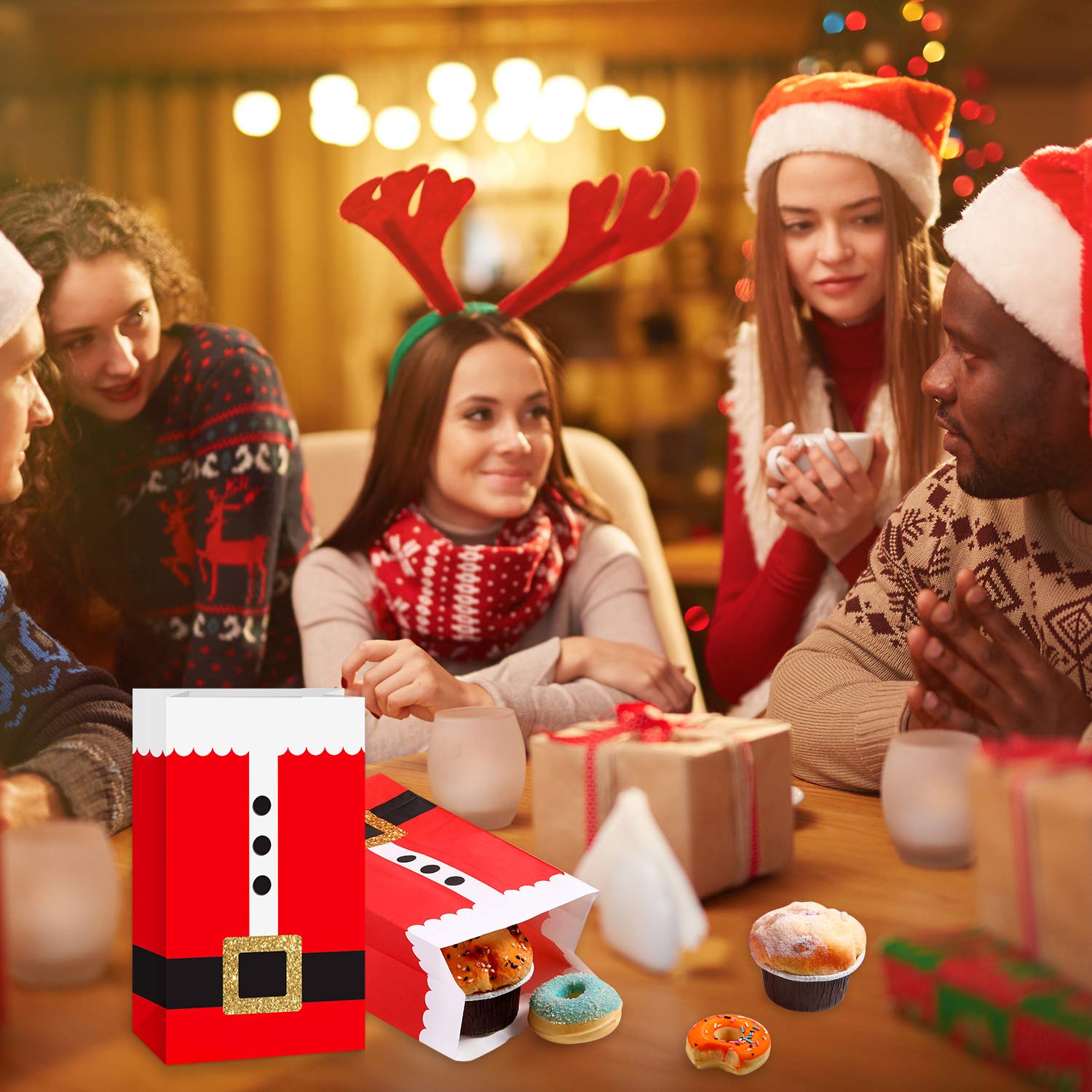 Amazon | 紙製サンタクローススーツプリントトリートバッグ クリスマス