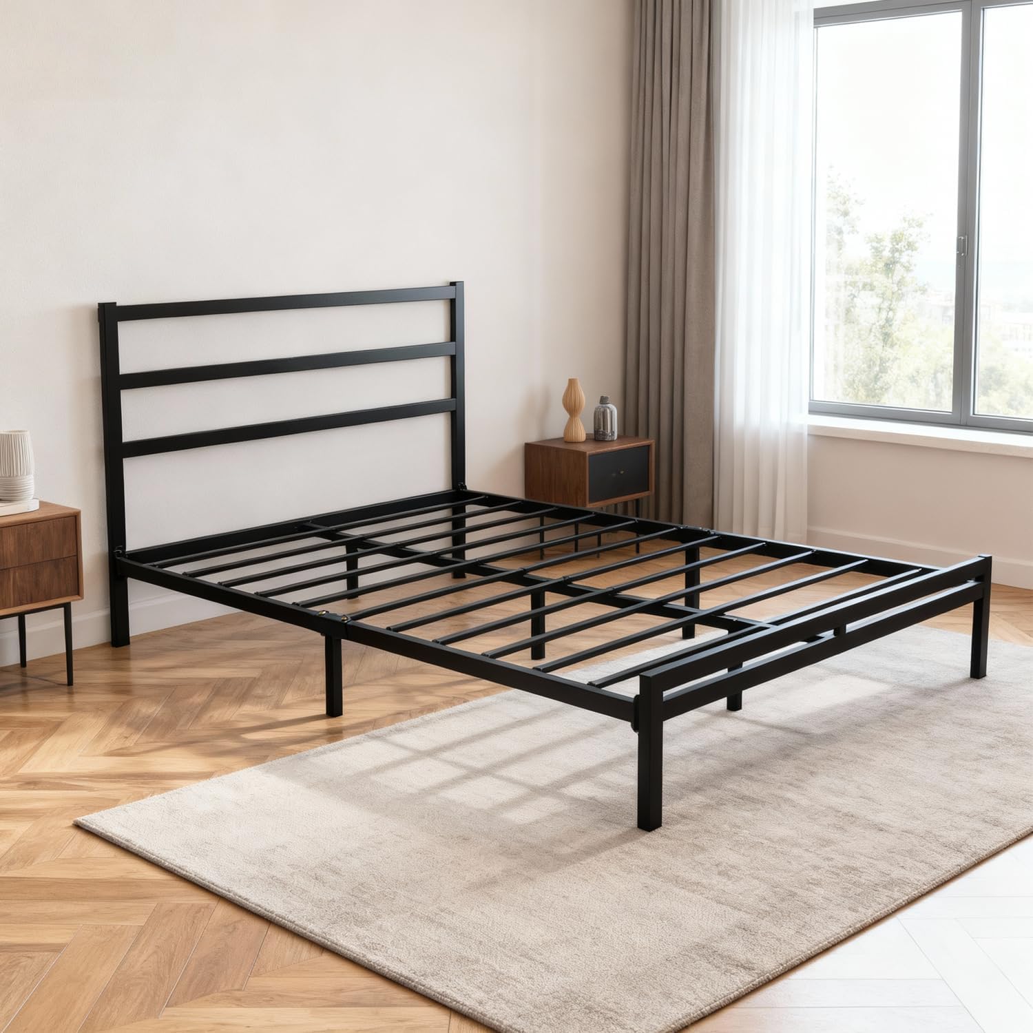 10 Inch Bed Frame Full Size, 1200lbs Heavy Duty Full Bed Metal Platform with Mattress Slide Stopper,Heavy Steel Slats Support, No Box Spring Needed, Noise Free,Non-Slip,Easy Assembly
