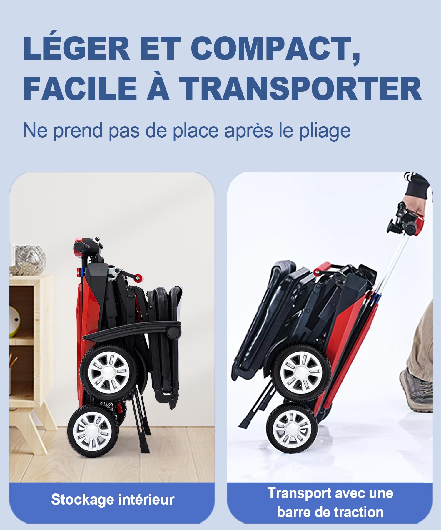 Z01 Scooters para discapacitados plegable para mayores | Autonomía 20km | Sin montaje, listo para usar al sacarlo de la caja | Neumáticos antipinchazos | Diseño antivuelco | Carga máxima 150kg - Rojo
