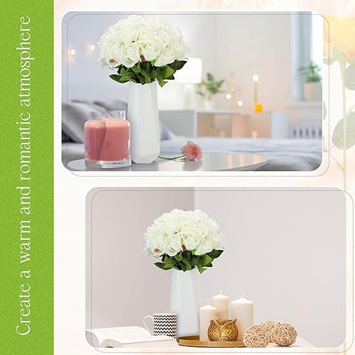 Miniatura 3 de 50 rosas artificiales de seda realistas con tallo ramo de flores de plástico, rosas falsas de aspecto real para el hogar, centros de mesa de boda,