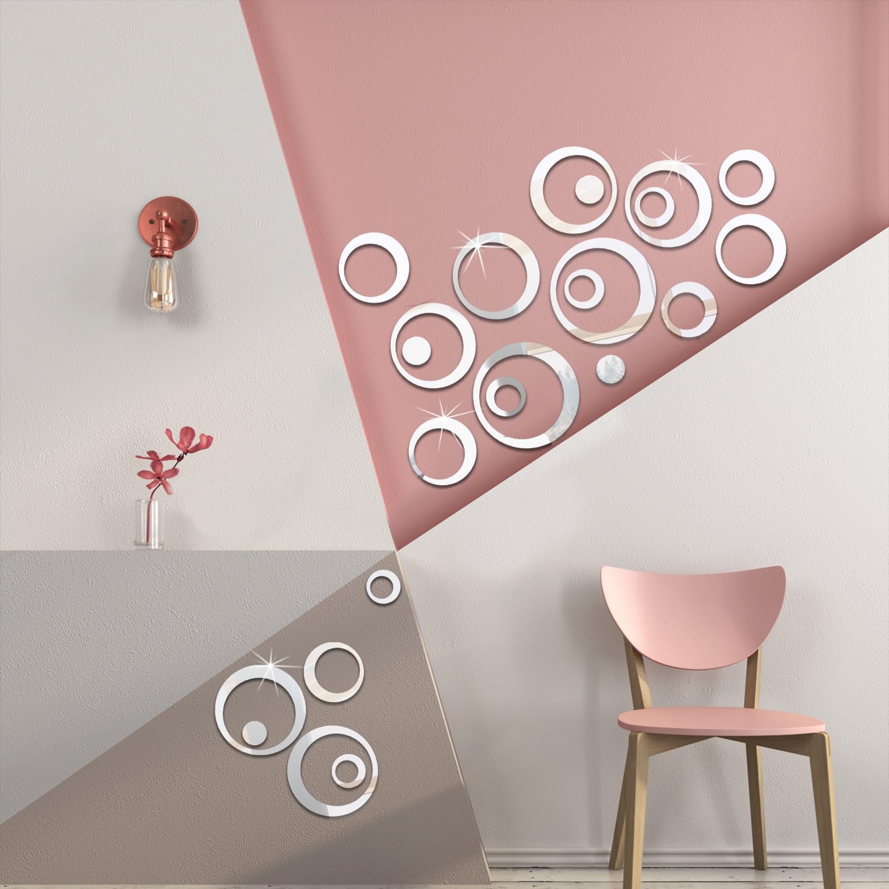 Adesivi Murali Specchio Acrilico 3D – 24 Pezzi Cerchi Decorativi da Parete Argento, Adesivi Murali Rotondi DIY per Camera da Letto, Soggiorno, Bagno e Decorazione Casa - 3