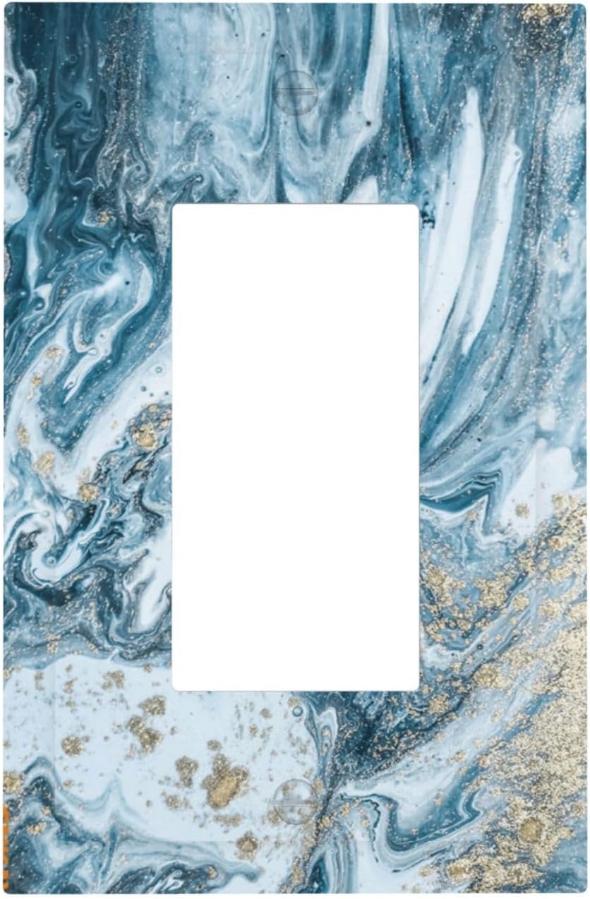 1 Gang Electrical Decora/GFCI Device Wallplate Abstract Lexury Dark Turquoise Teal Blue Gray Marble Textured Pattern Single Decorator Rocker Outlet Light Switch Cover Electrical Faceplate Dimmer