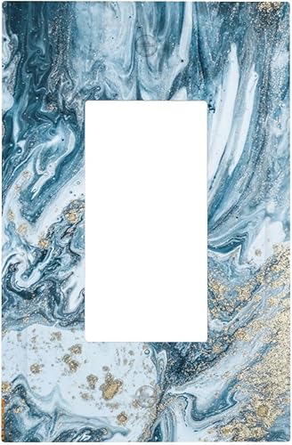 Miniatura 30 de Cubierta de Pared de Interruptor y Toma de Corriente de 1 Gang de Patrón Texturizado de Mármol Turquesa Oscuro Azul Gris Moderno Abstracto de Lujo