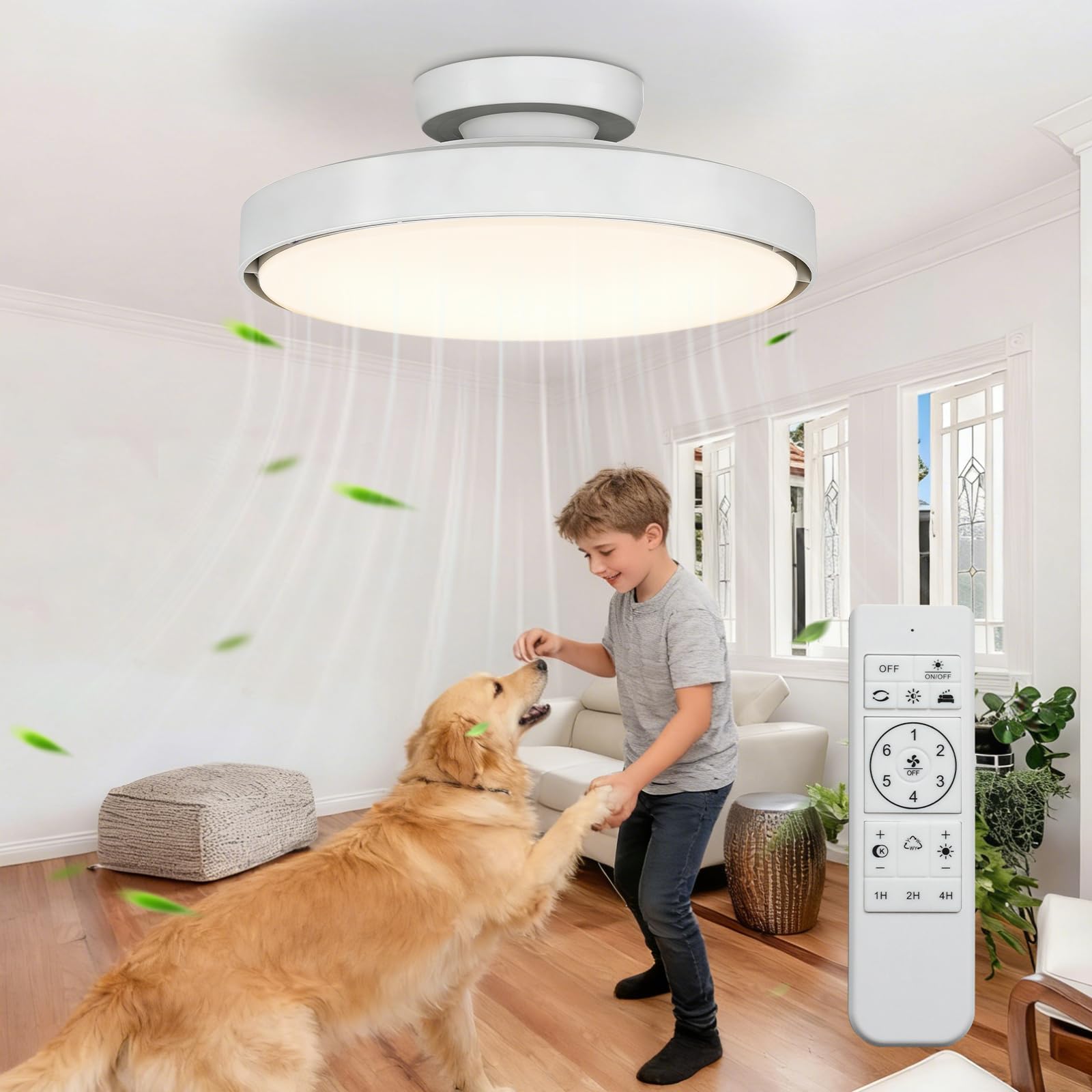Ventilator Deckenleuchte Ø50cm x 22cm Blattloser Deckenventilator mit Beleuchtung 56W Dimmbar Fernbedienung 3CCT (3000K-6500K) 6 Gang Timer Leise 2800lm