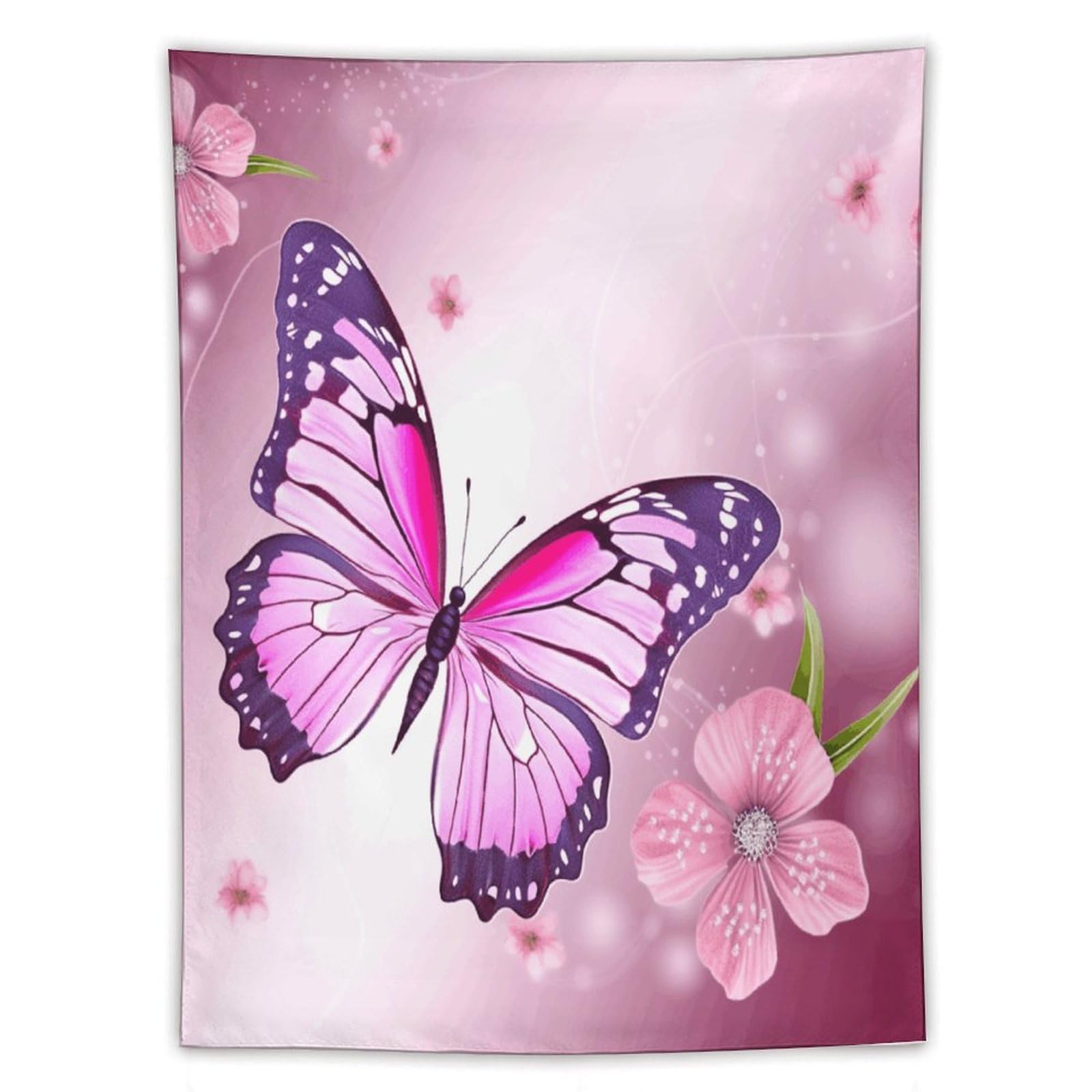 MUSM Pink Butterfly Tapestry with Installation Kit Personalized Wall Tapestry Aesthetic Tapestries Backdrop Banner Wall Art Hanging Decor for Home Picnic Beach Blanket 60"x80"