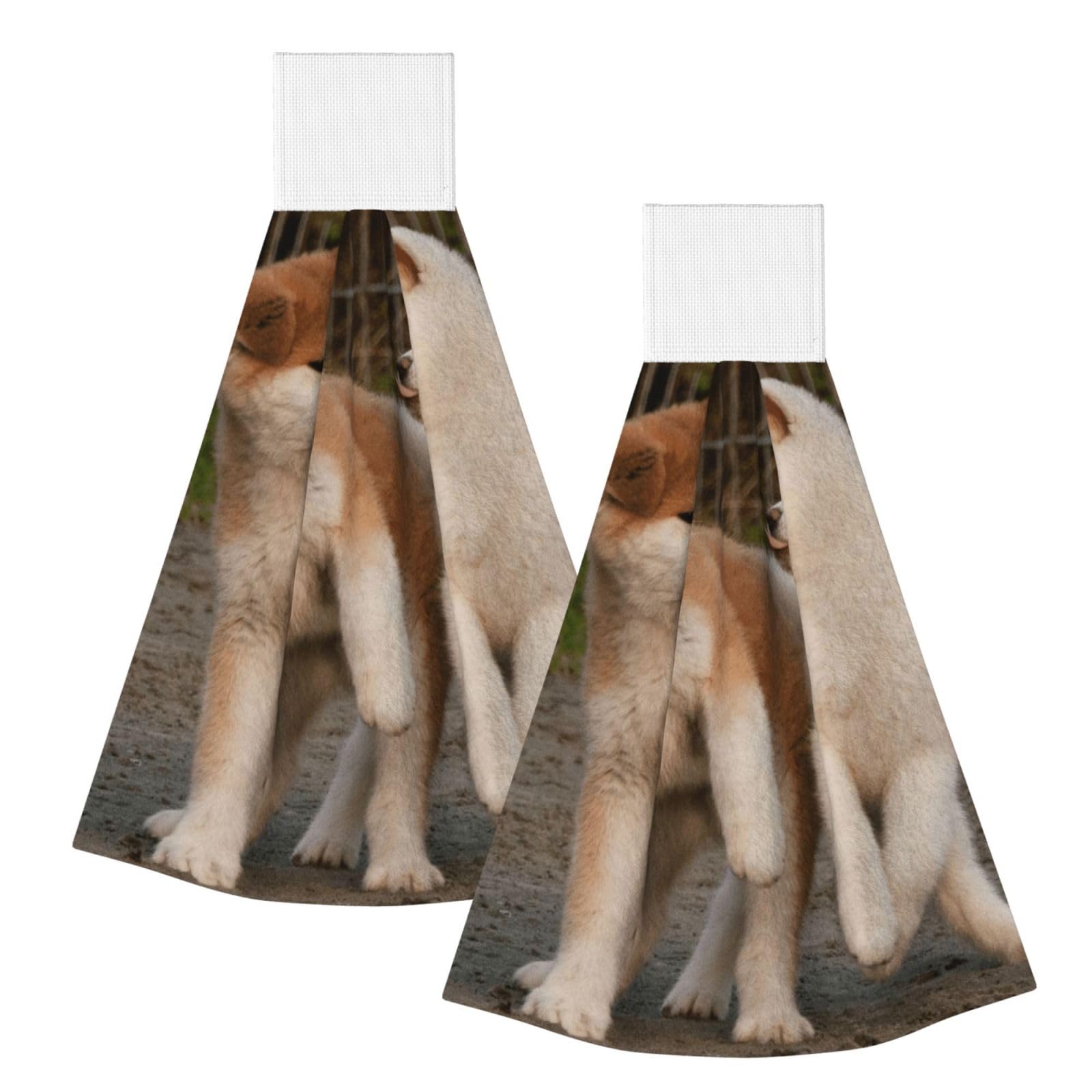 DOPKLNA Two Cute Akita Dog, 2 Pcs Hanging Coral Fiber Hand Towels for Bathroom, Absorbent Kitchen Towels