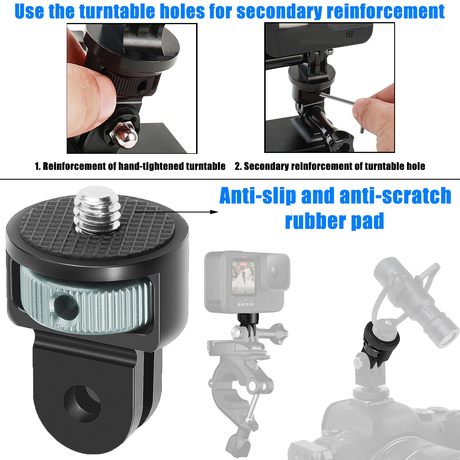 Begpoee 2 Pieces Tripod Adapter, 360° Adjustable Tripod Adapter, 1/4" Aluminum Adapter Camera Mount, Action Camera Mount - Image 4