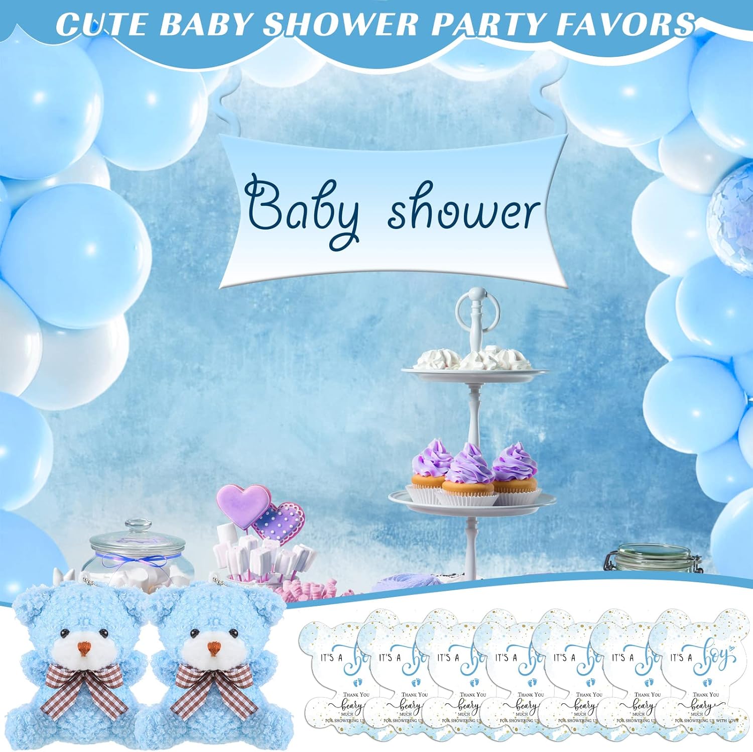 Sasylvia 25 Set Bear Party Favors for Guest 25 Mini Tiny Keychains 25 Thank You Tags 25 Organza Bag