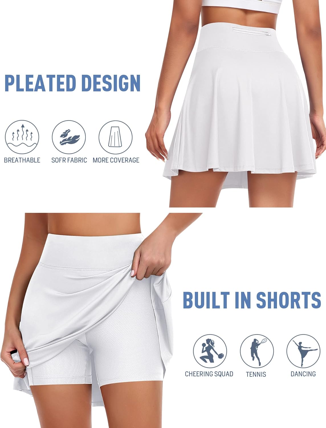 Knee Length Skorts Skirts for Women with Shorts High Waisted 20" Tennis Skirts Athletic Golf Skirt Workout Skort with Pockets - Image 3