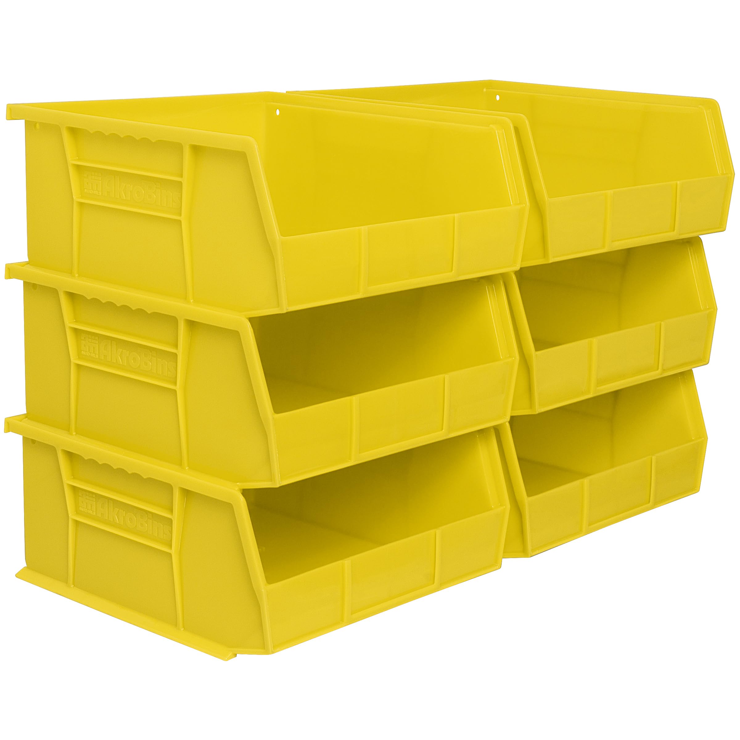 Akro-Mils 30235 AkroBins Plastic Storage Bins, Space-Saving Stackable Bins for Garage, Pantry, Craft Organization, 11" x 11" x 5", Yellow, 6-Pack