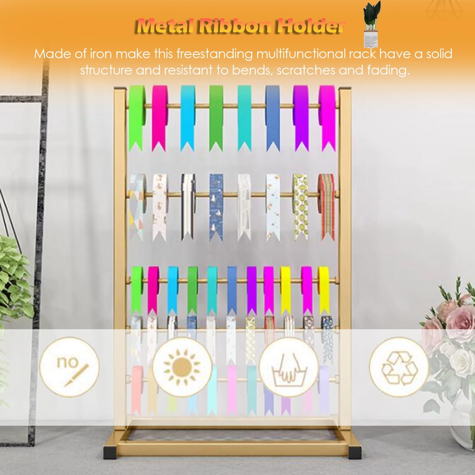 Estante de alambre para carretes, estante para cintas, organizador de pañuelos de metal, soporte para cinturones, toallas, para salas de manualidades, tiendas minoristas de flores, soporte para pape