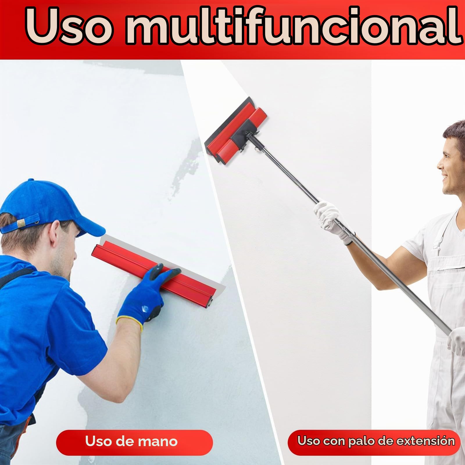 Juego de Llana para Alisar Paredes, Espatulas Pladur con Pértiga Extensible, Espatulas Pintura 30/50/80 cm, Herramientas de Yeso con 3 Hojas de Repuesto, Espátula para Alisar Paredes