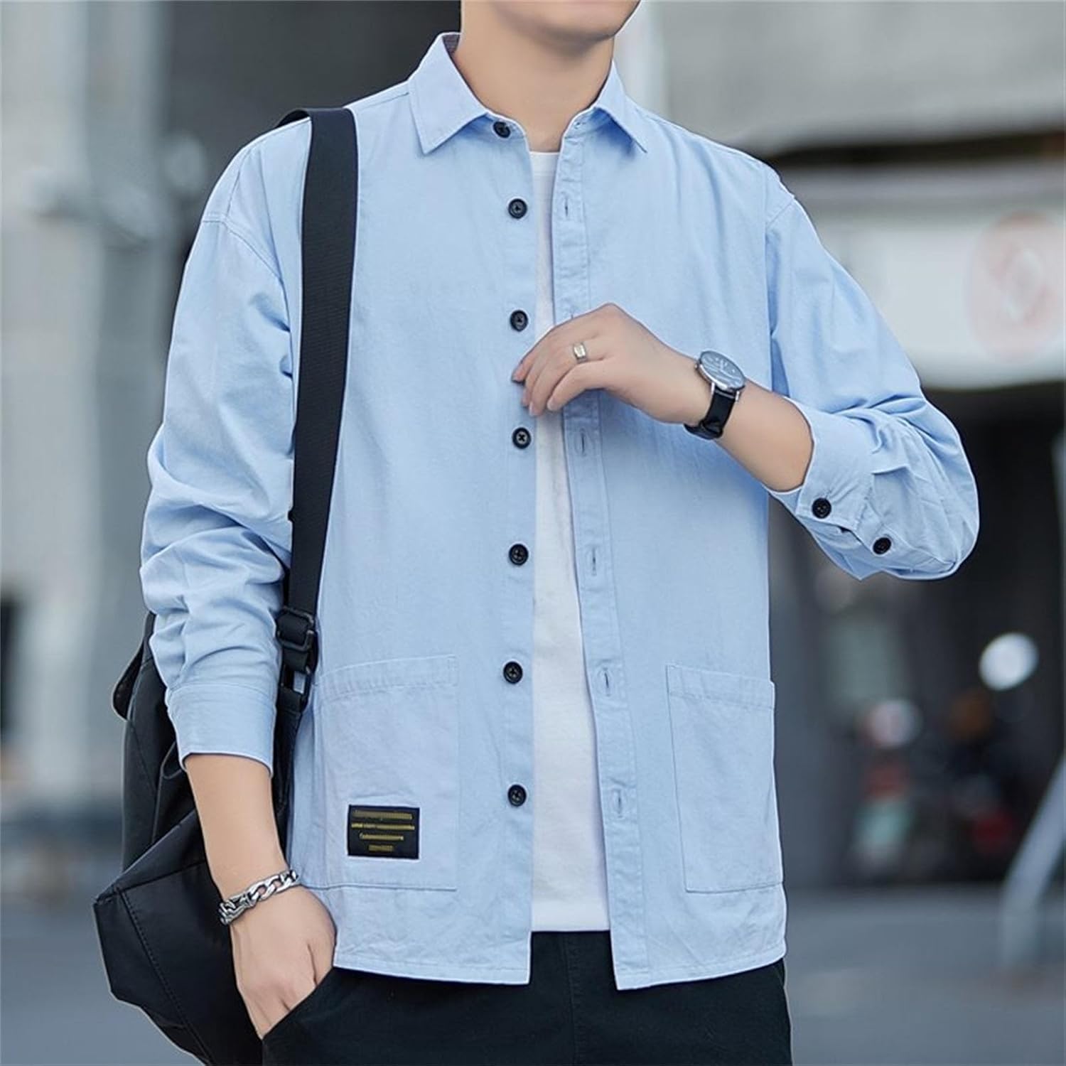 Maiyifu-GJ Men's Long Sleeve Denim Shirts Cotton Lightweight Casual Button-Down Shirt Spring Fall Trucker Jean Jacket