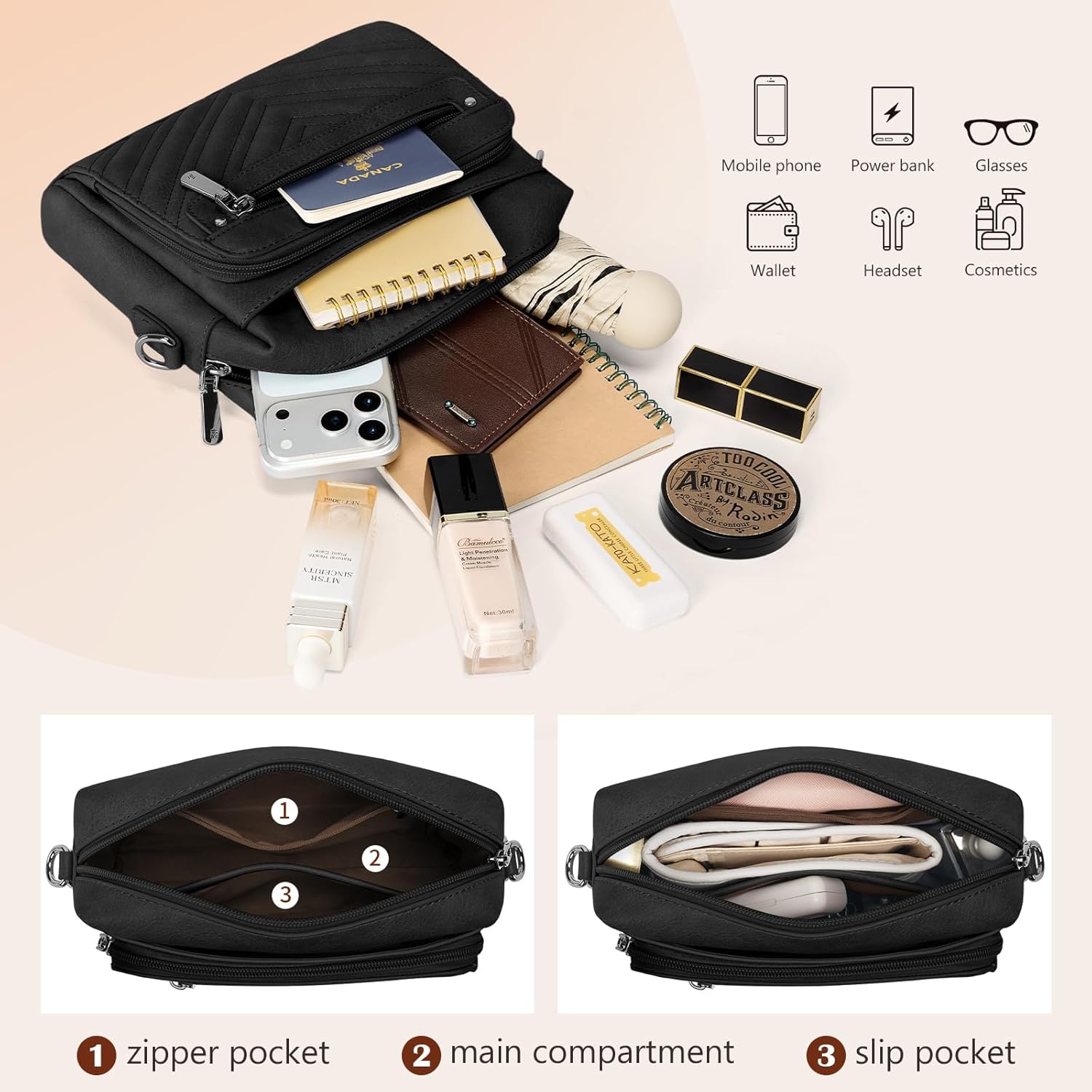 Crossbody Bags for Women, Small Cross Body Purses, Leather Women’s Crossbody Handbag with Built in Wallet - Image 4