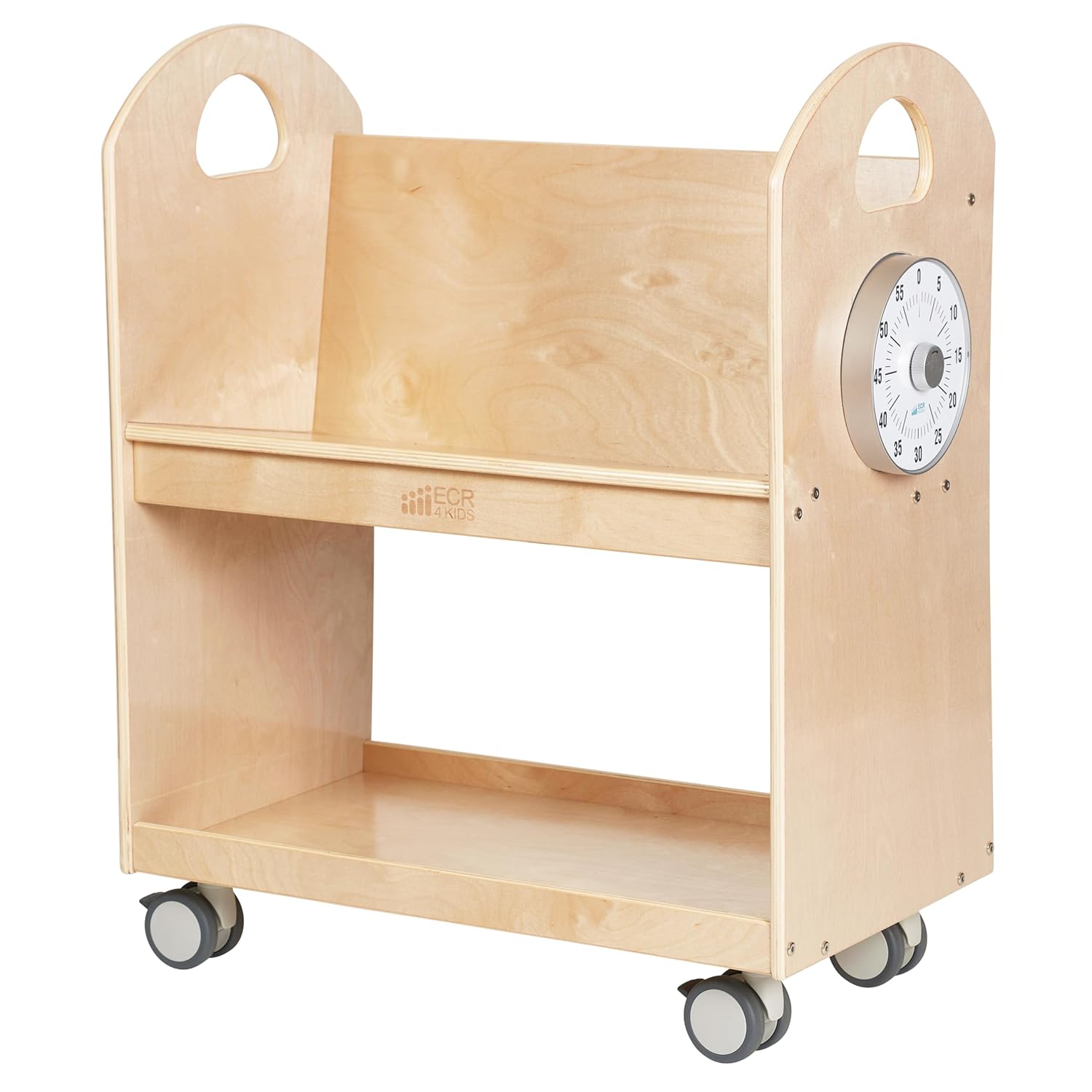 ECR4Kids Mobile Book Cart with Countdown Timer, Classroom Bookshelf, Natural