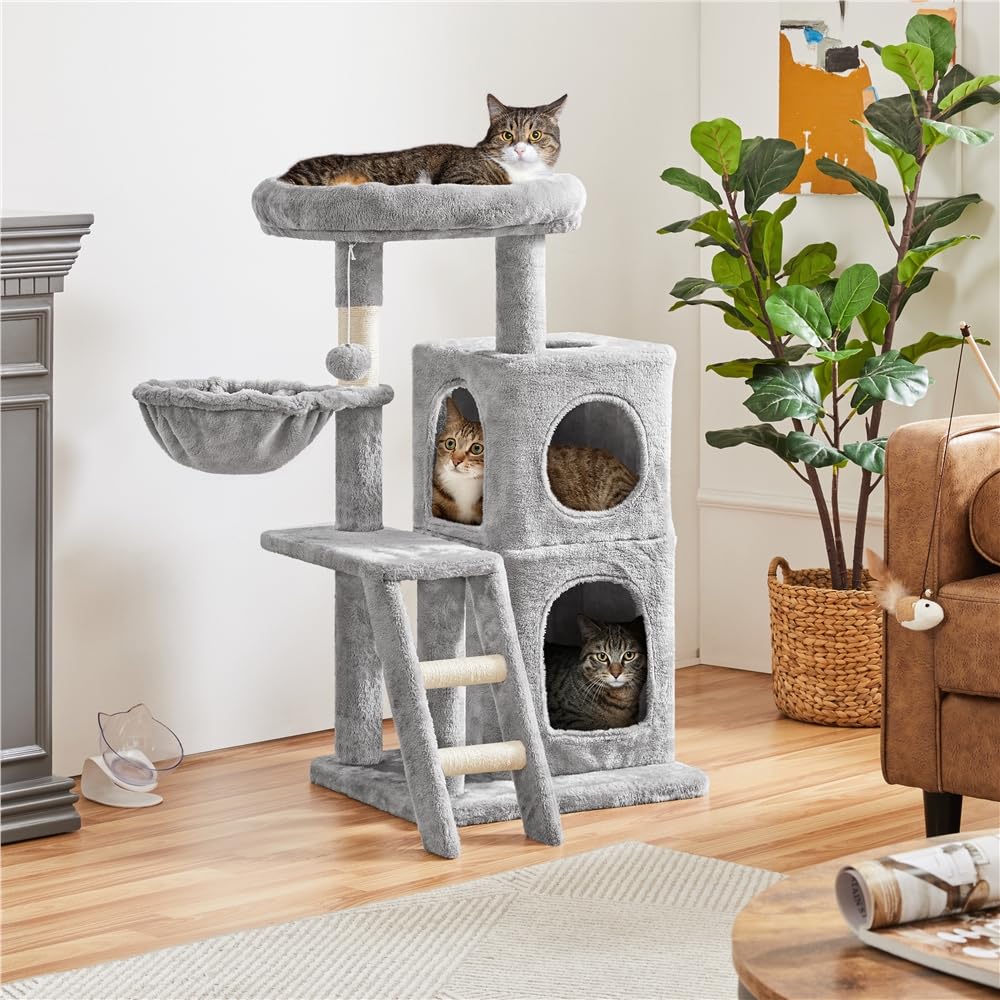 Yaheetech Albero Tiragraffi per Gatti 94 cm in Sisal e Truciolato Posatoio Piattaforma Cesta Scala Torre Gioco Grigio Chiaro