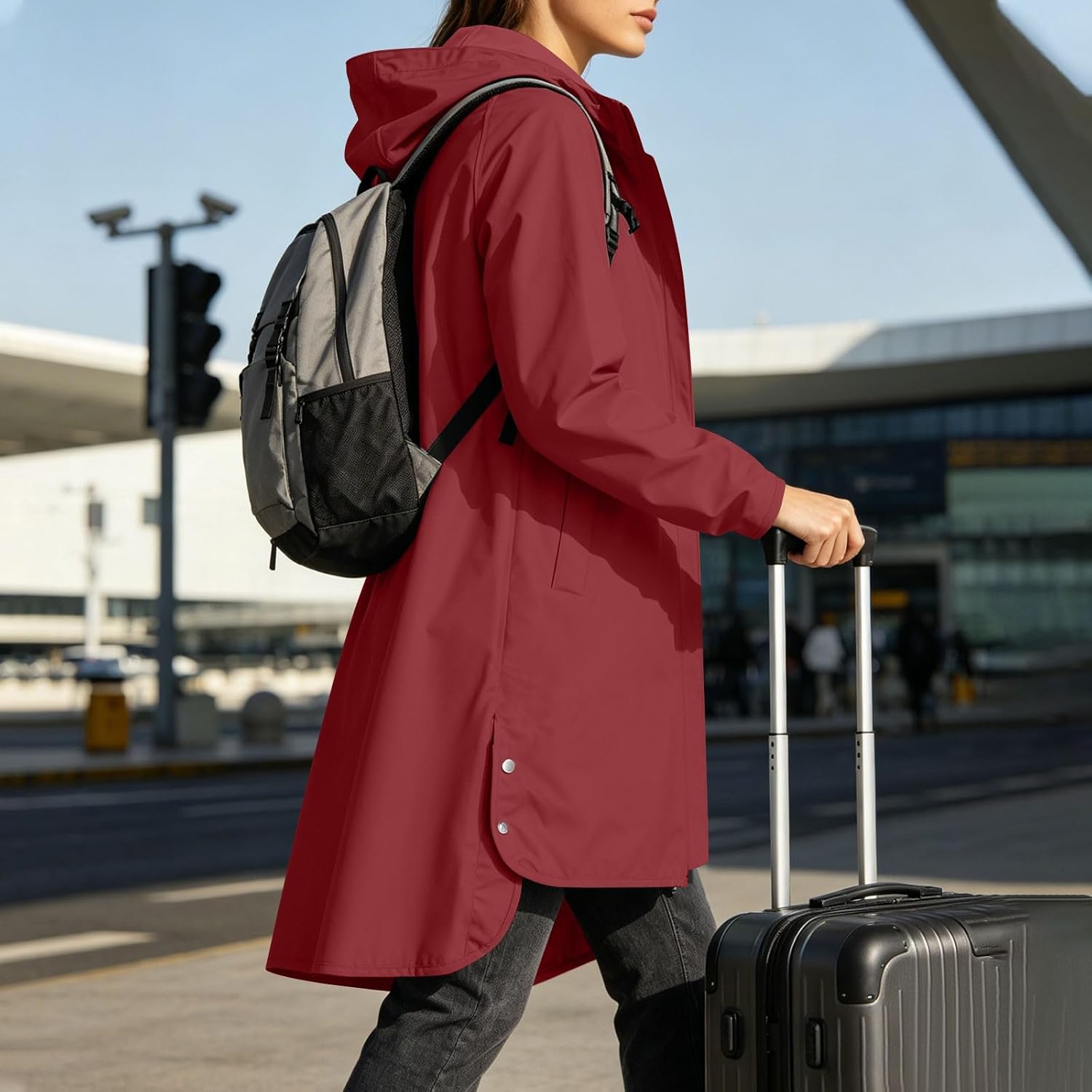 Color Block Jacket for Women Hooded Zip Up Windbreaker Coat | Women's Athletic Softshell Jacket with Contrast Panel, Zip Pockets, Elastic Cuffs for Running Travel Outdoor Fall