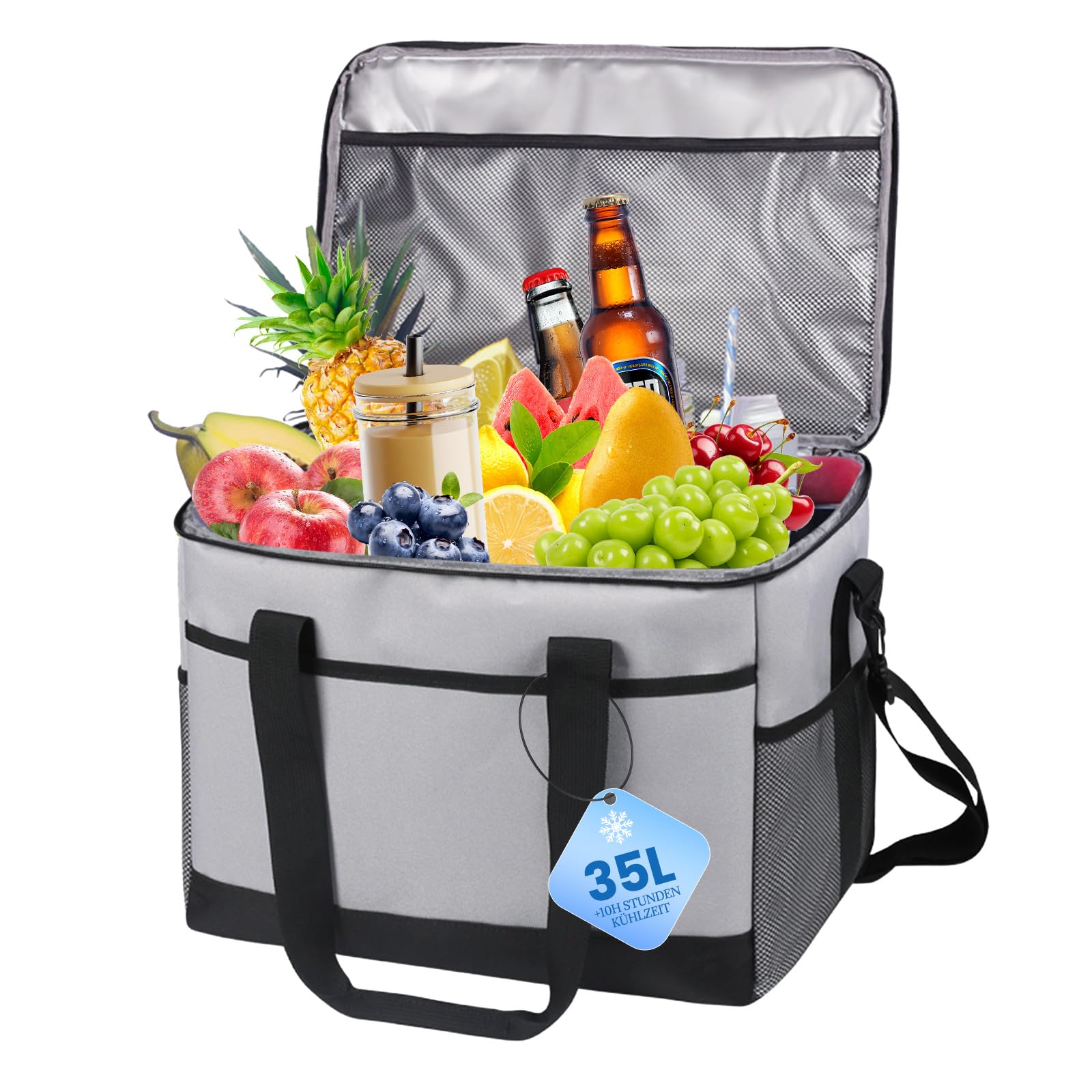 L.StarryIsland Borsa termica grande da 35 l, pieghevole, 60 can, per bevande e bevande, per escursioni, picnic, campeggio, escursioni, spiagge, viaggi, shopping