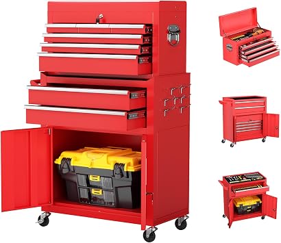 8-Drawer Heavy-Duty Tool Chest with Lock, Mobile Tool Cabinet Cart on Wheels, High-Capacity Mechanic Tool Storage Organizer for Garage Workshop